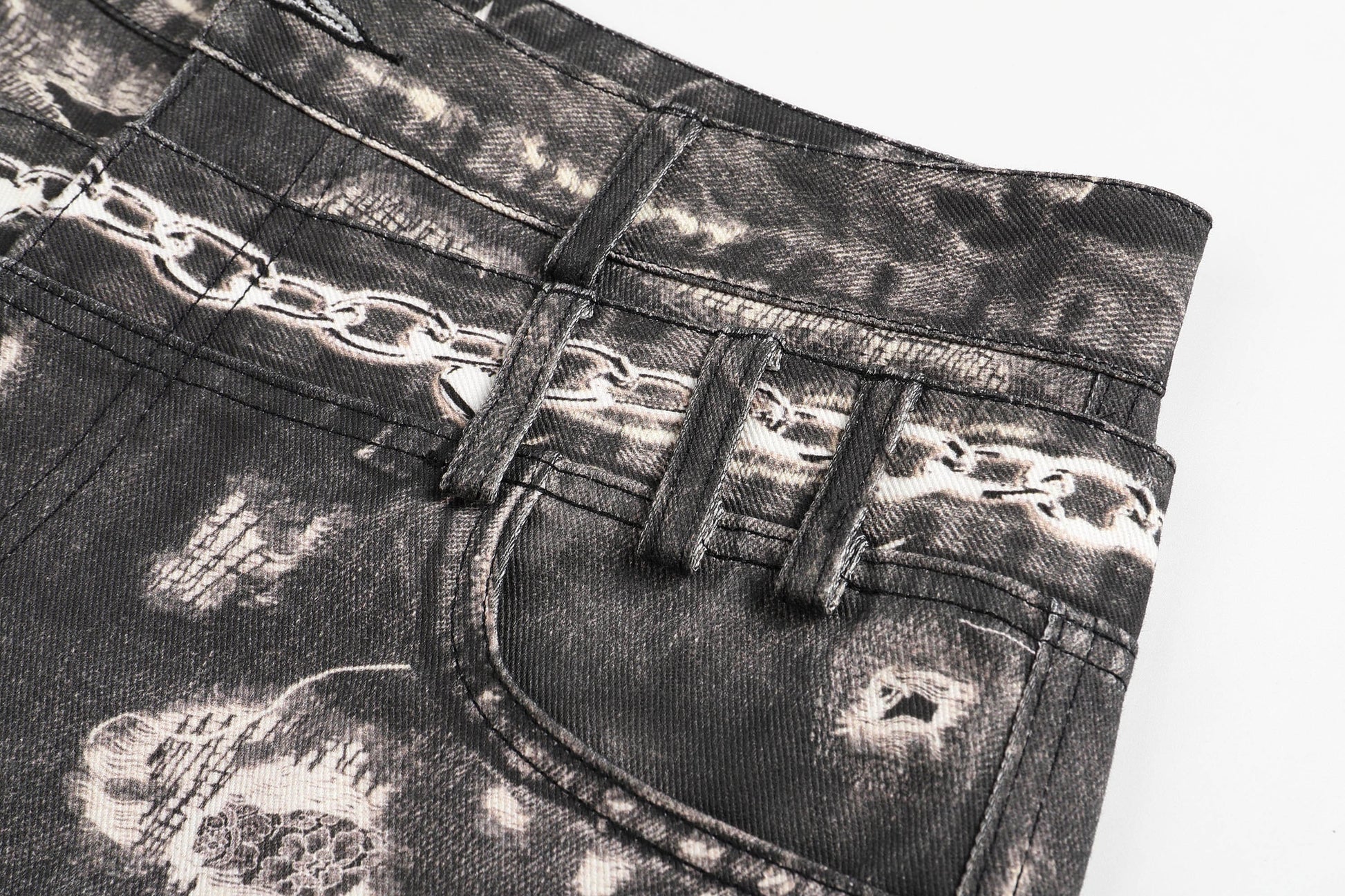 DND4DES×Faychui Deconstructed Graphic Double-Waist Distressed Jeans-Jeans-S-Free Shipping Leatheretro