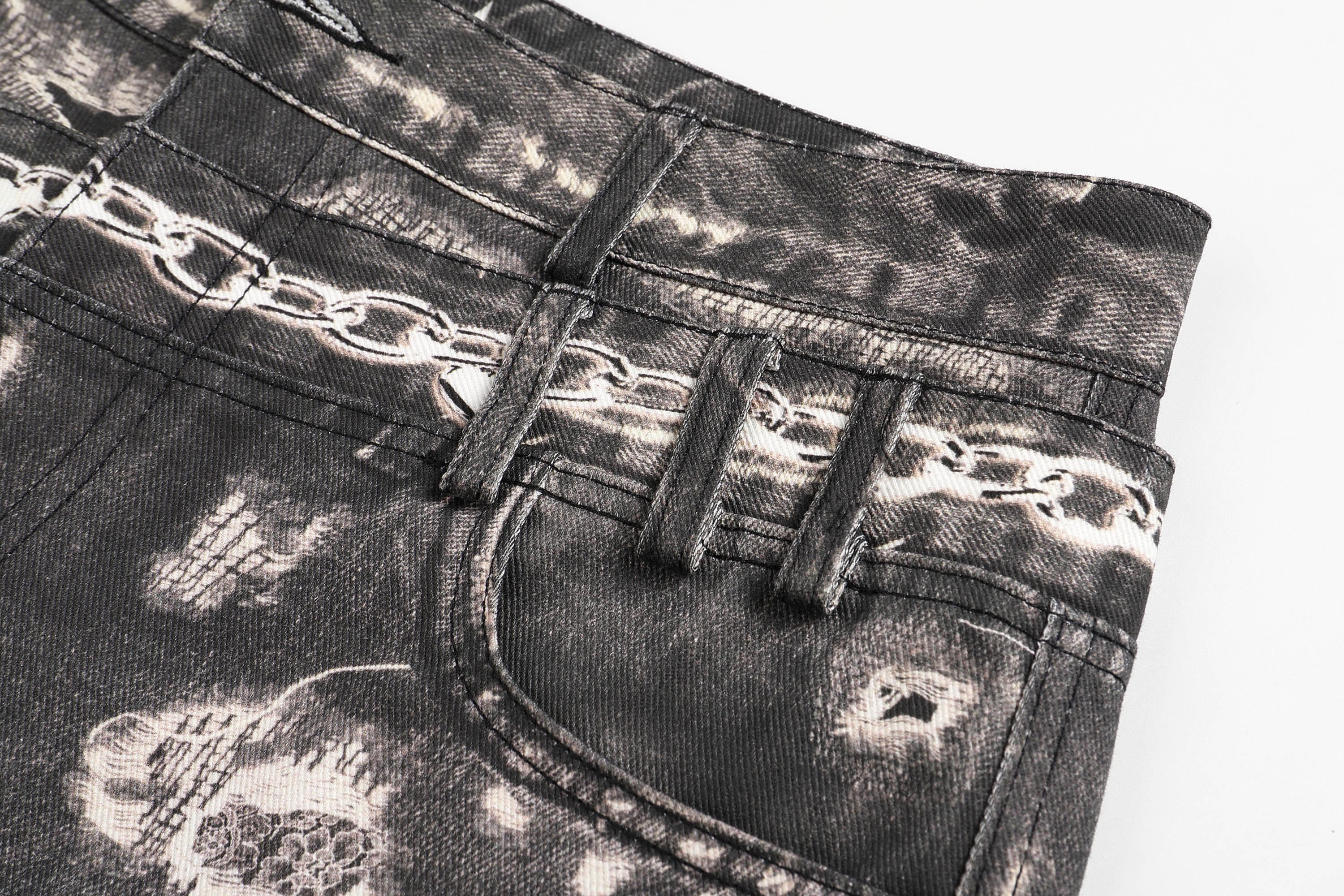 DND4DES×Faychui Deconstructed Graphic Double-Waist Distressed Jeans-Jeans-S-Free Shipping Leatheretro