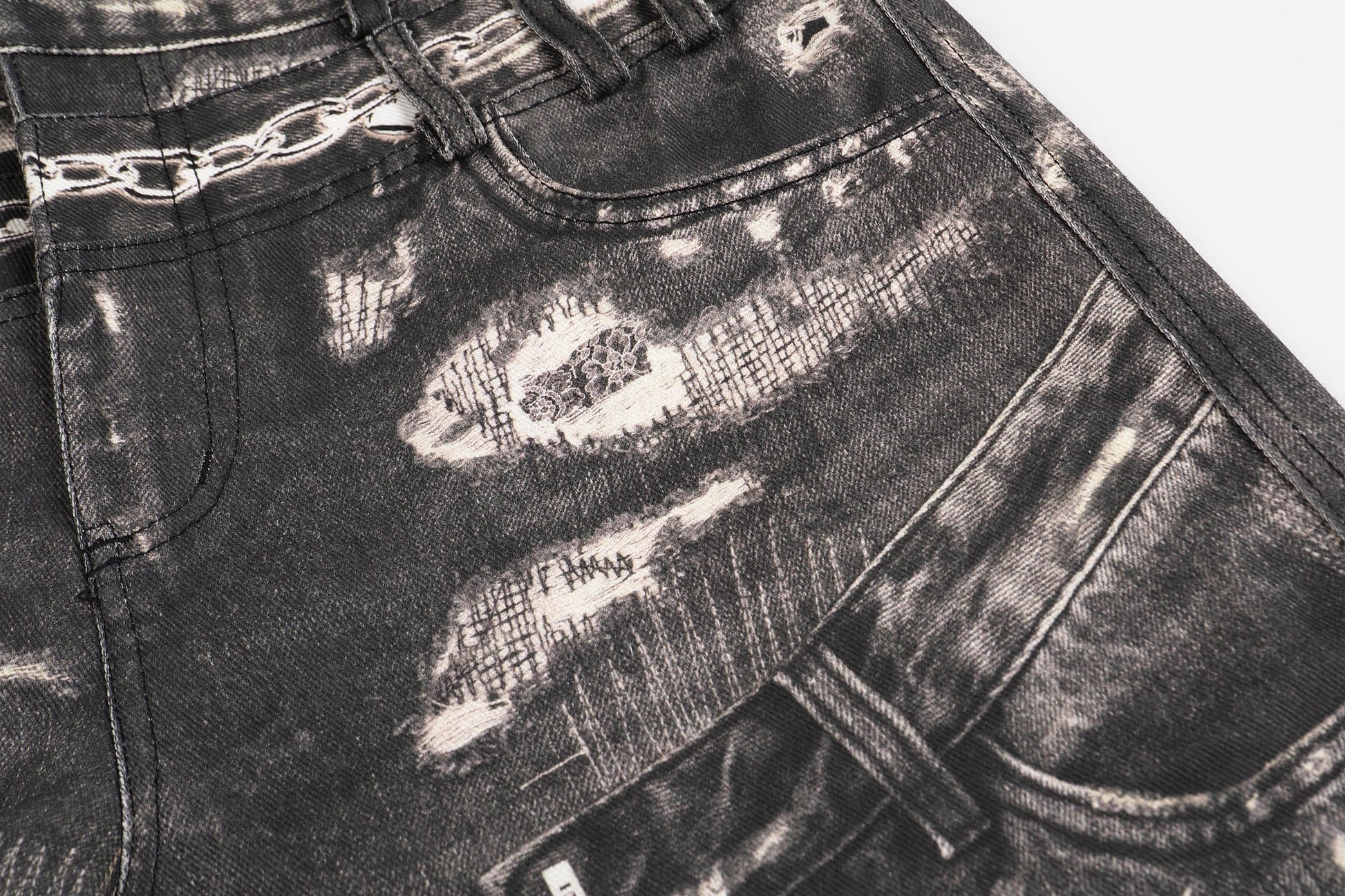DND4DES×Faychui Deconstructed Graphic Double-Waist Distressed Jeans-Jeans-S-Free Shipping Leatheretro