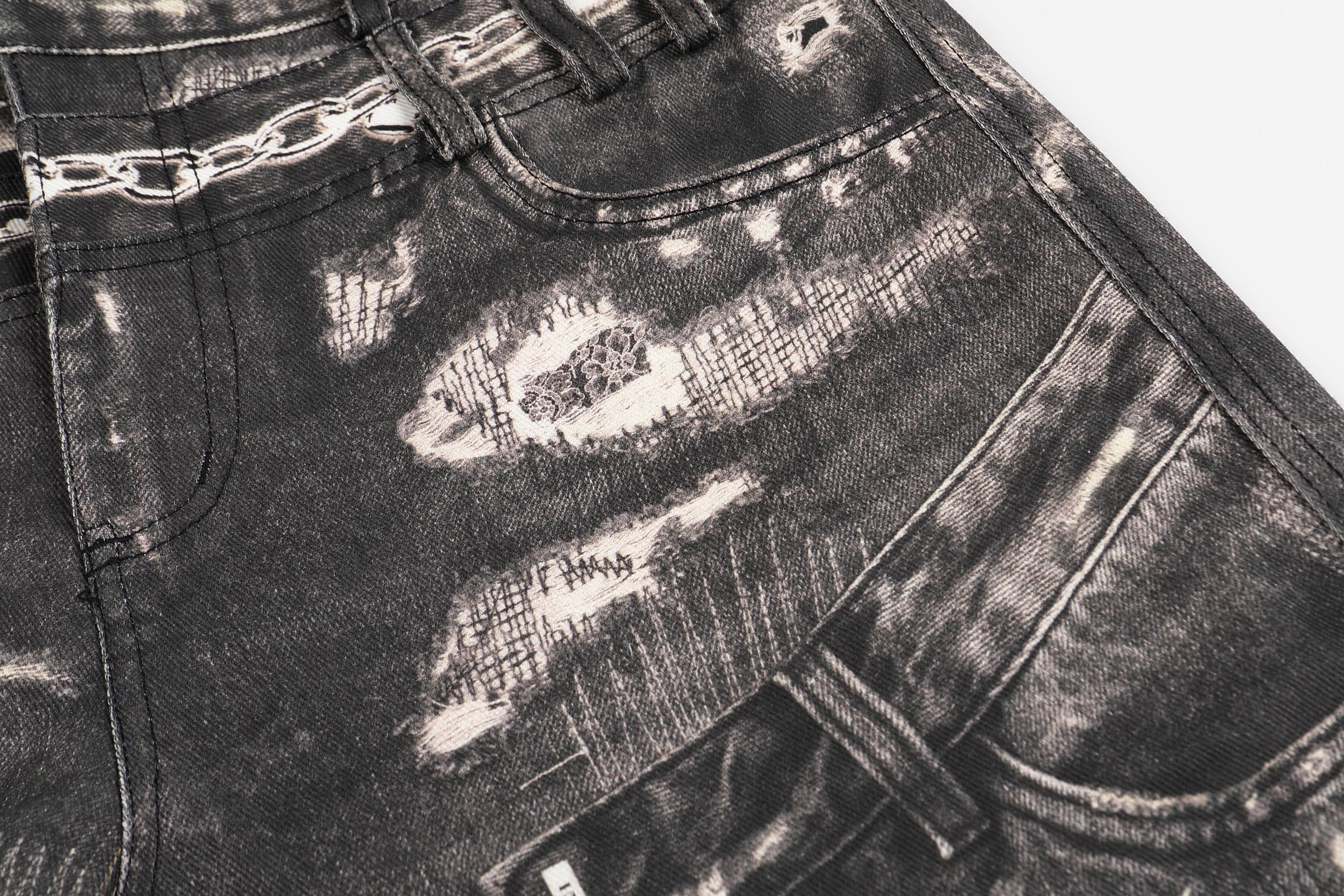 DND4DES×Faychui Deconstructed Graphic Double-Waist Distressed Jeans-Jeans-S-Free Shipping Leatheretro