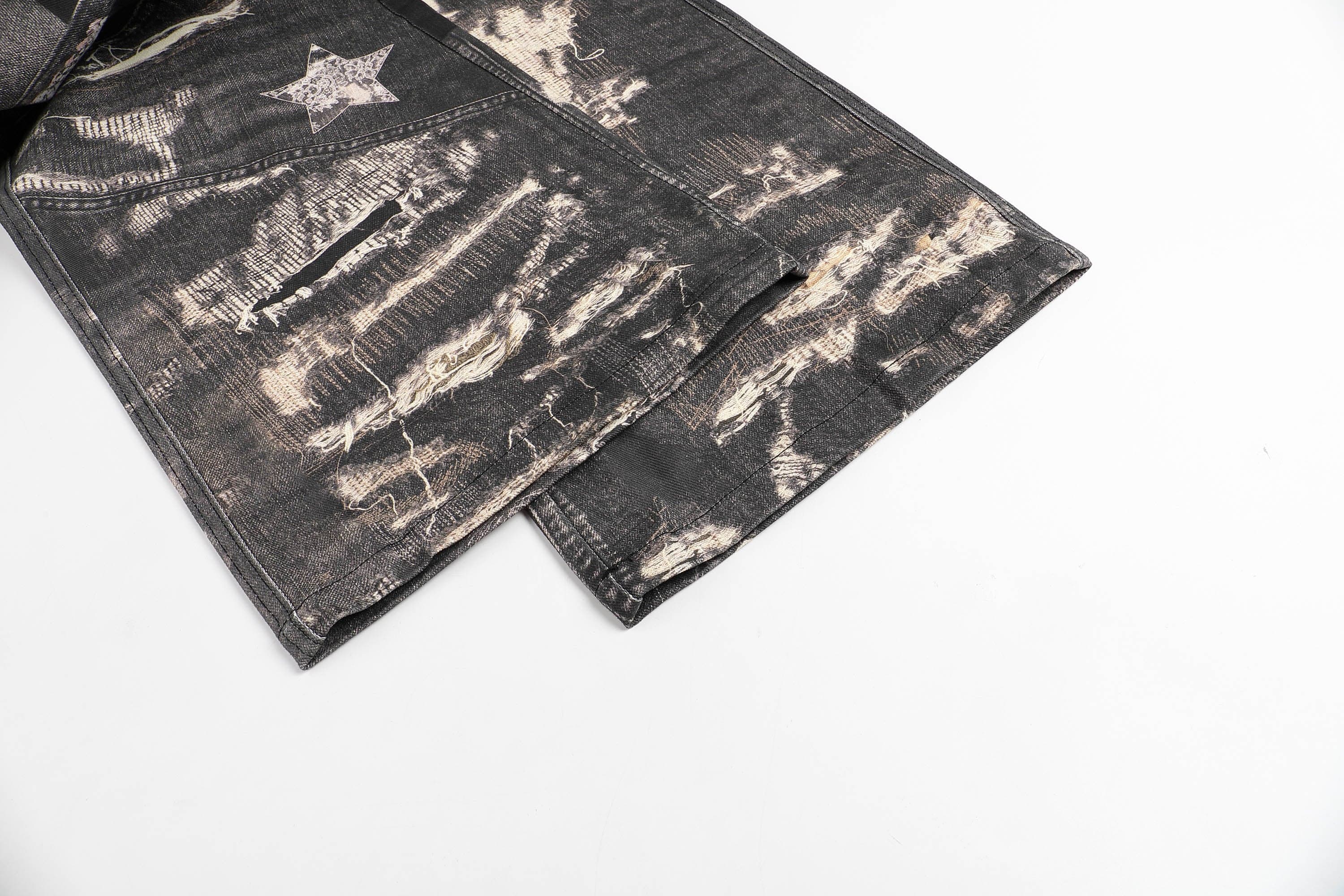 DND4DES×Faychui Deconstructed Graphic Double-Waist Distressed Jeans-Jeans-S-Free Shipping Leatheretro