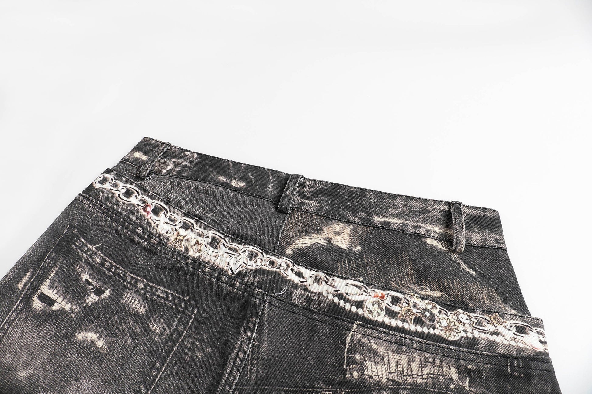 DND4DES×Faychui Deconstructed Graphic Double-Waist Distressed Jeans-Jeans-S-Free Shipping Leatheretro