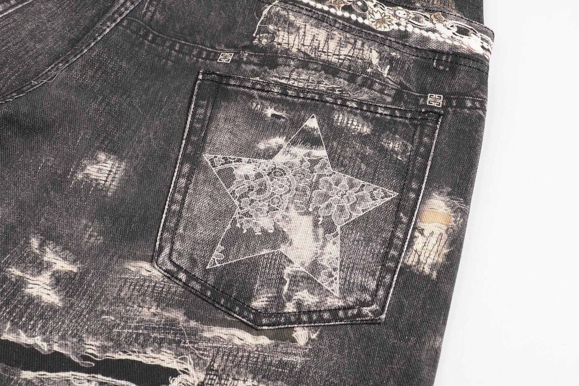 DND4DES×Faychui Deconstructed Graphic Double-Waist Distressed Jeans-Jeans-S-Free Shipping Leatheretro