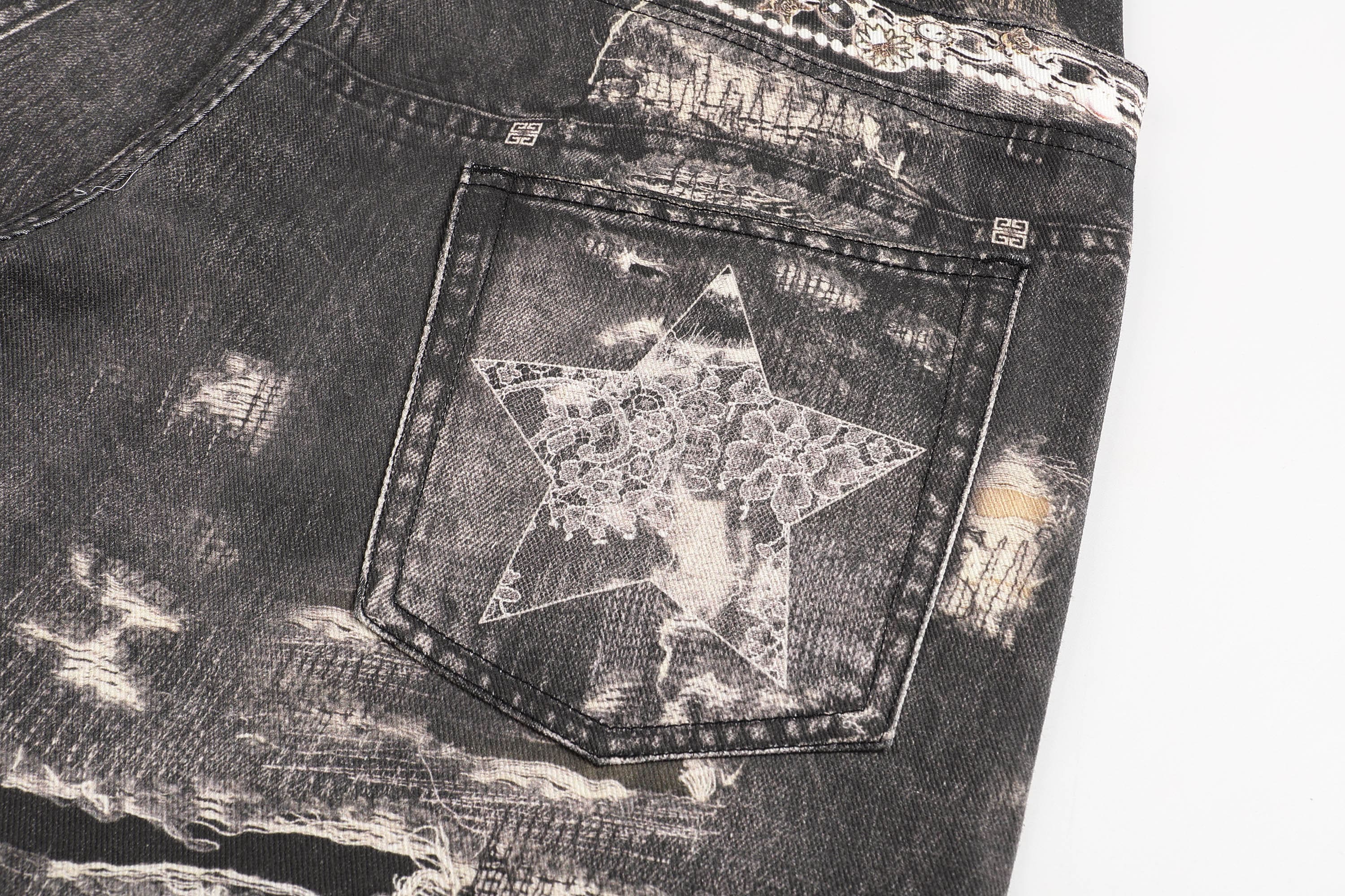 DND4DES×Faychui Deconstructed Graphic Double-Waist Distressed Jeans-Jeans-S-Free Shipping Leatheretro