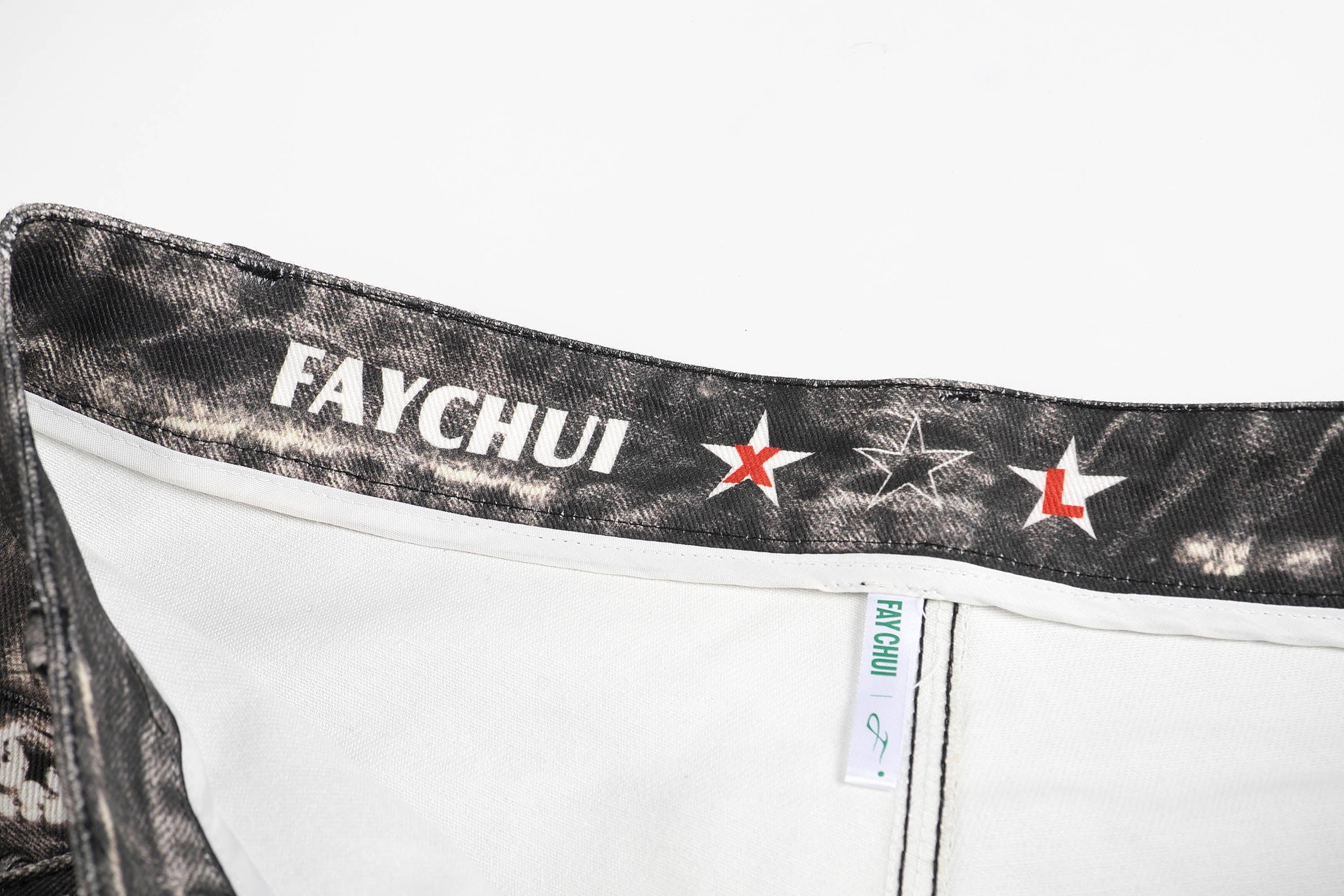 DND4DES×Faychui Deconstructed Graphic Double-Waist Distressed Jeans-Jeans-S-Free Shipping Leatheretro