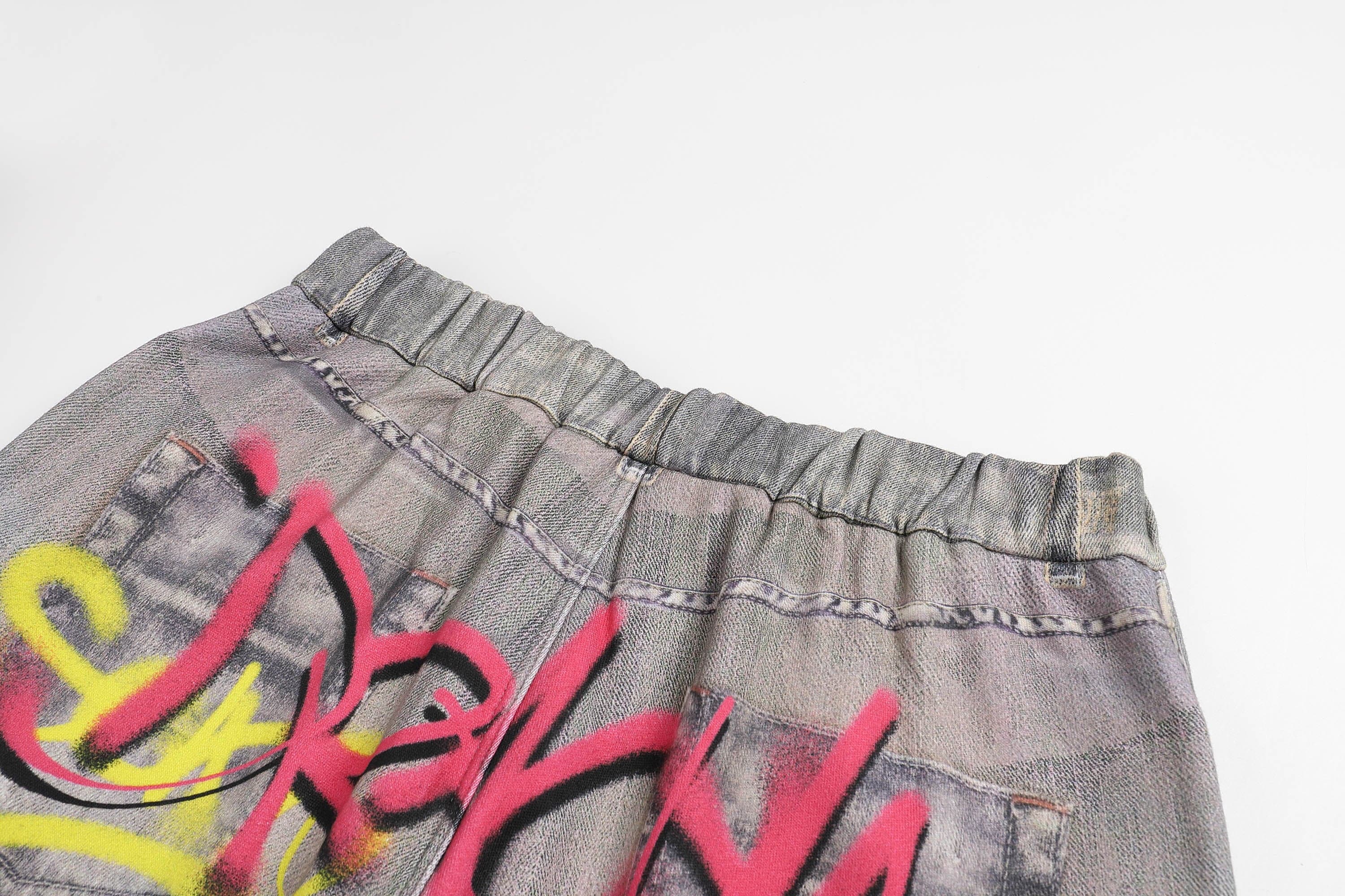 DND4DES×Faychui Distressed Graffiti Flared Pants-Pants-S-Free Shipping Leatheretro