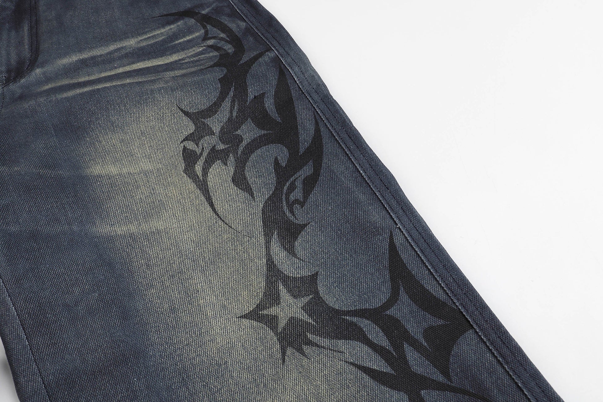 DND4DES×Faychui Acid Graphics Distressed Wide-Leg Jeans-Jeans-S-Free Shipping Leatheretro