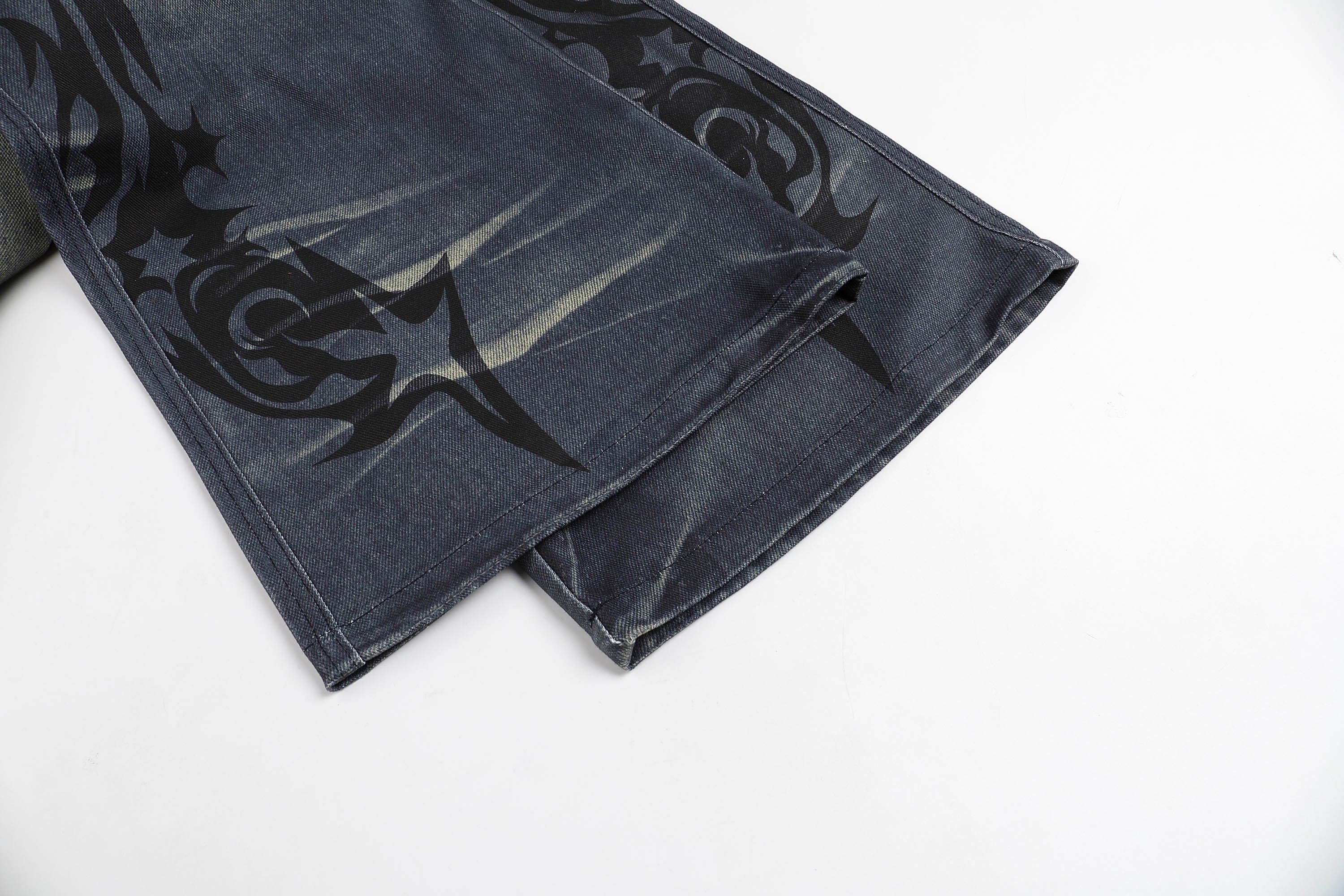 DND4DES×Faychui Acid Graphics Distressed Wide-Leg Jeans-Jeans-S-Free Shipping Leatheretro