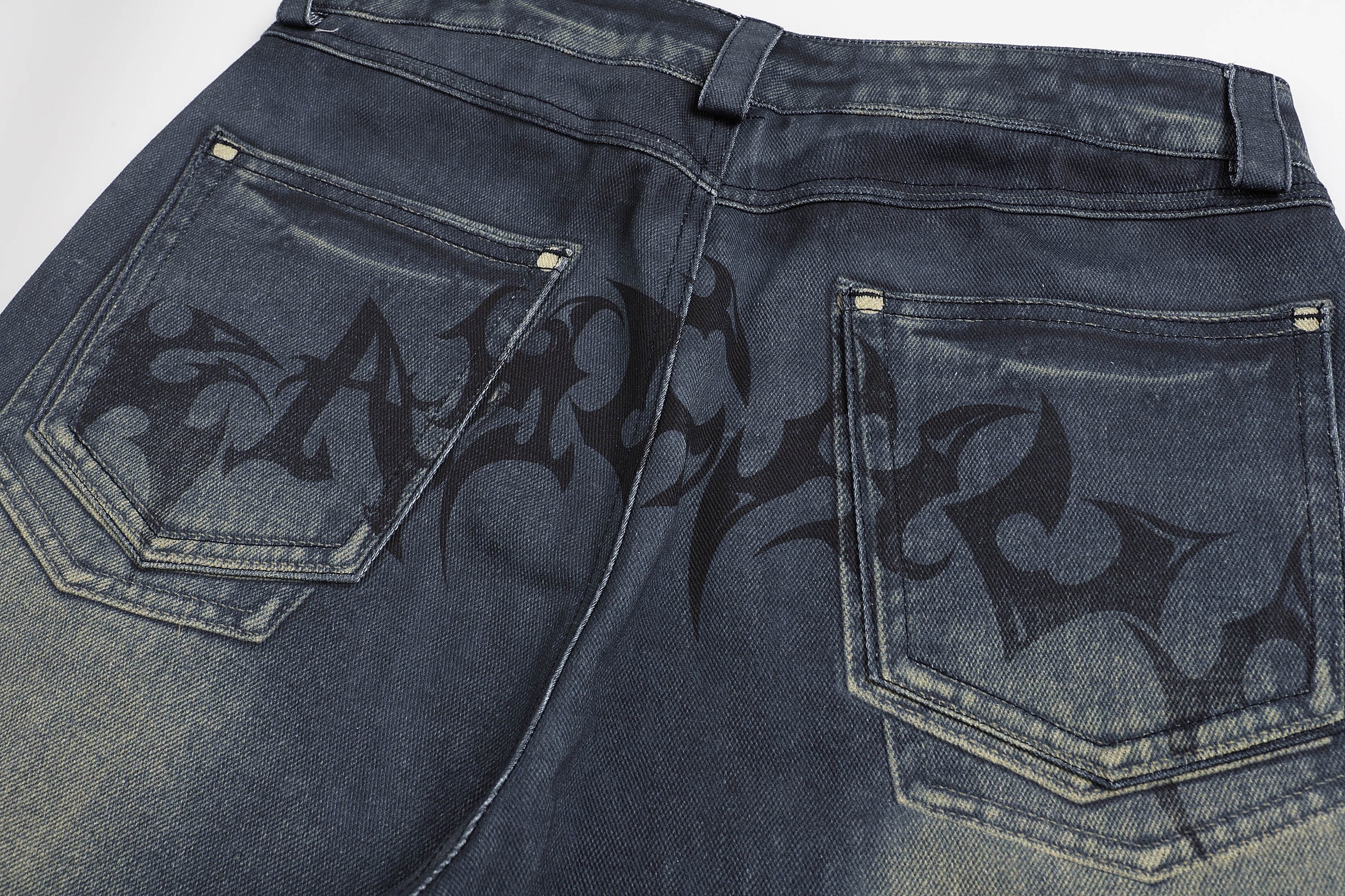 DND4DES×Faychui Acid Graphics Distressed Wide-Leg Jeans-Jeans-S-Free Shipping Leatheretro