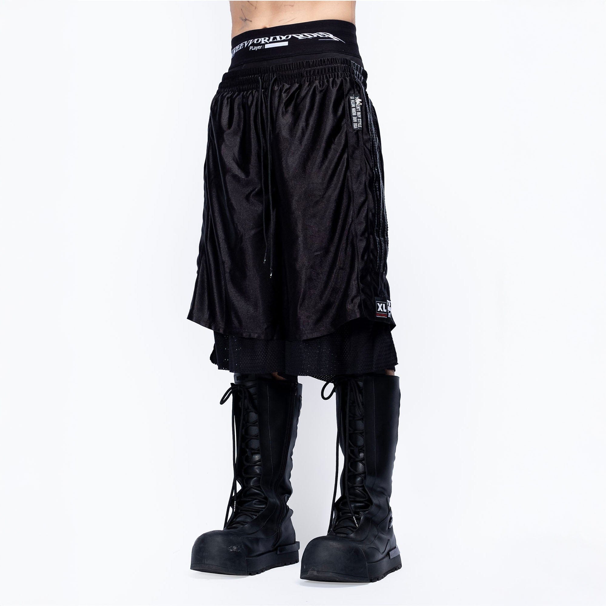 FVVO Layered Mesh Satin Striped Shorts-Shorts-White-S-Free Shipping Leatheretro