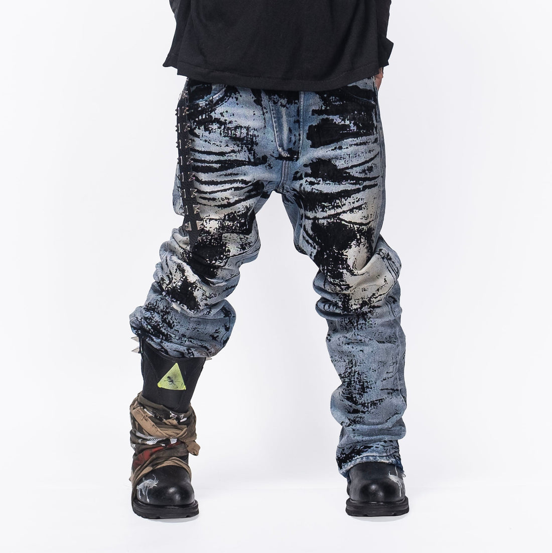 FVVO Distressed Flocked Slant Fly Jeans-Jeans-S-Free Shipping Leatheretro