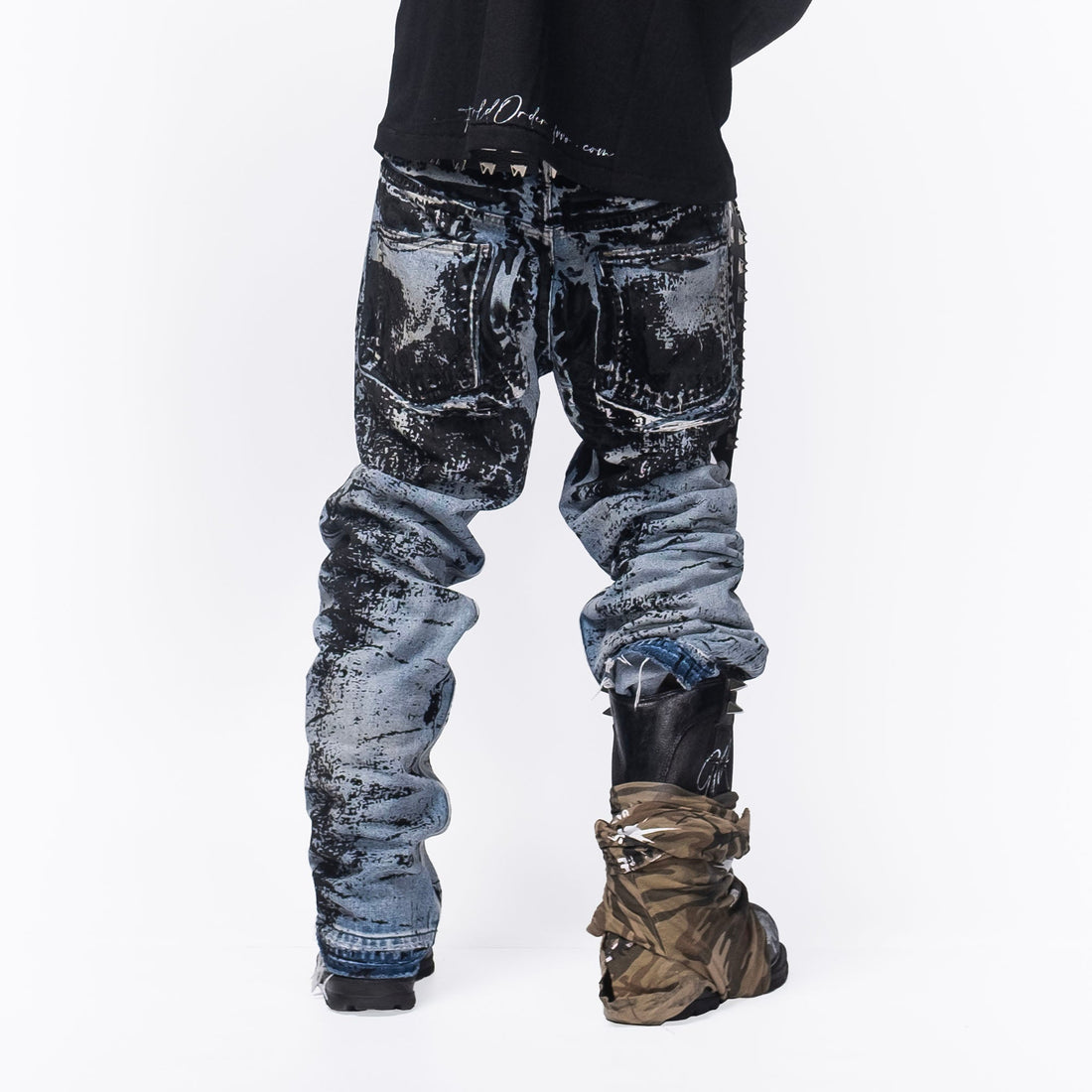 FVVO Distressed Flocked Slant Fly Jeans-Jeans-S-Free Shipping Leatheretro