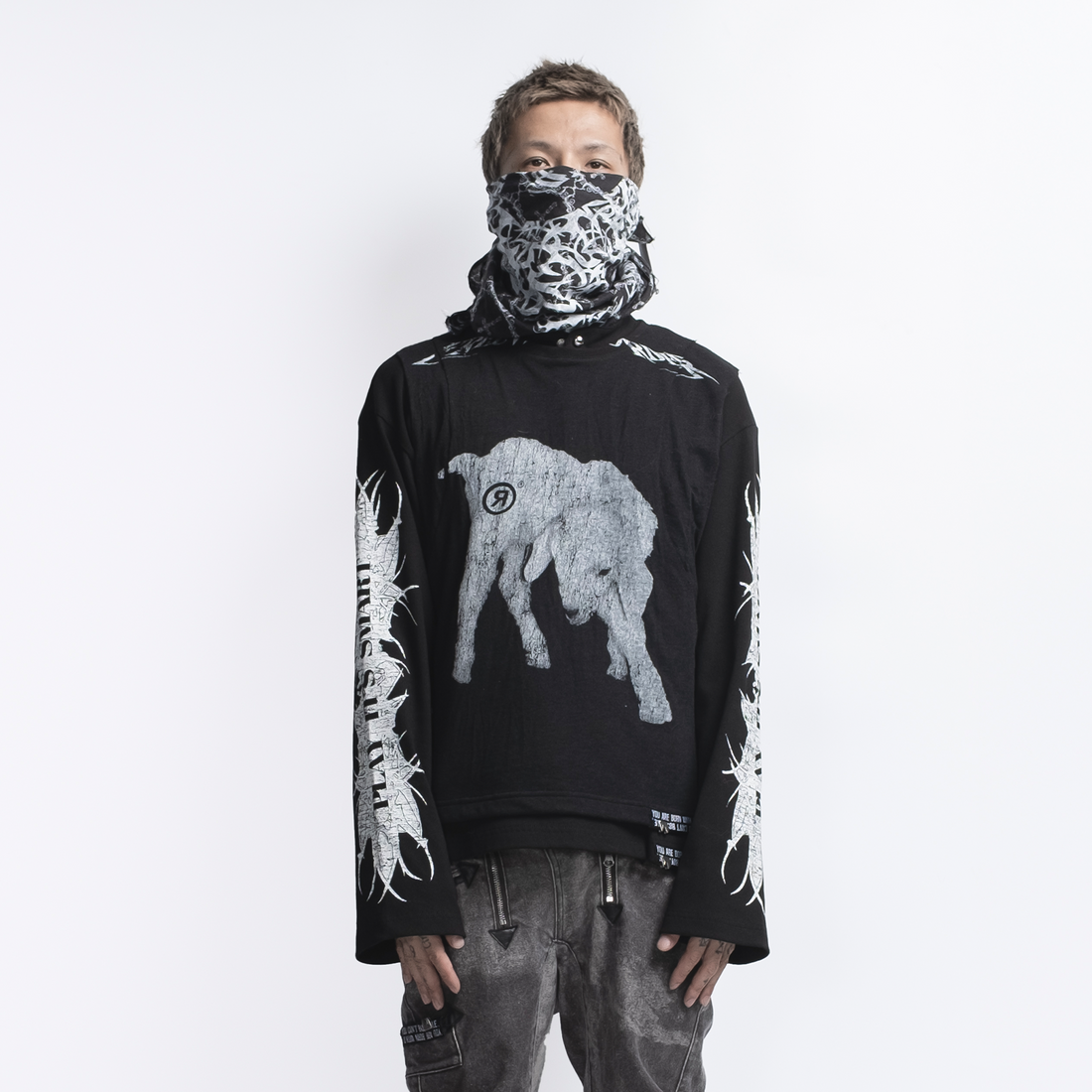 FVVO Ribbed Printed Henley Long Sleeve-L/S Tee-S-White-Free Shipping Leatheretro