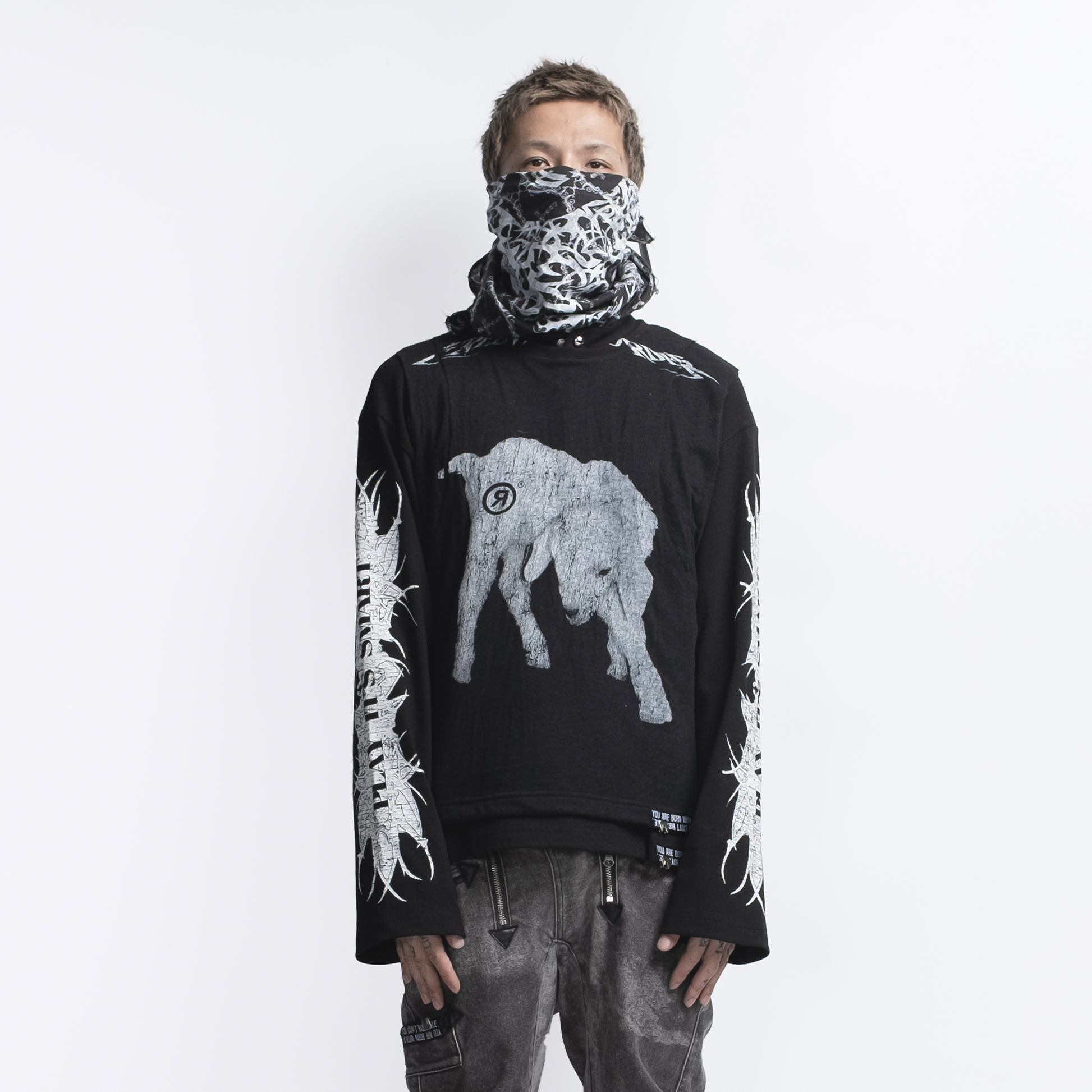 FVVO Ribbed Printed Henley Long Sleeve-L/S Tee-S-Black-Free Shipping Leatheretro