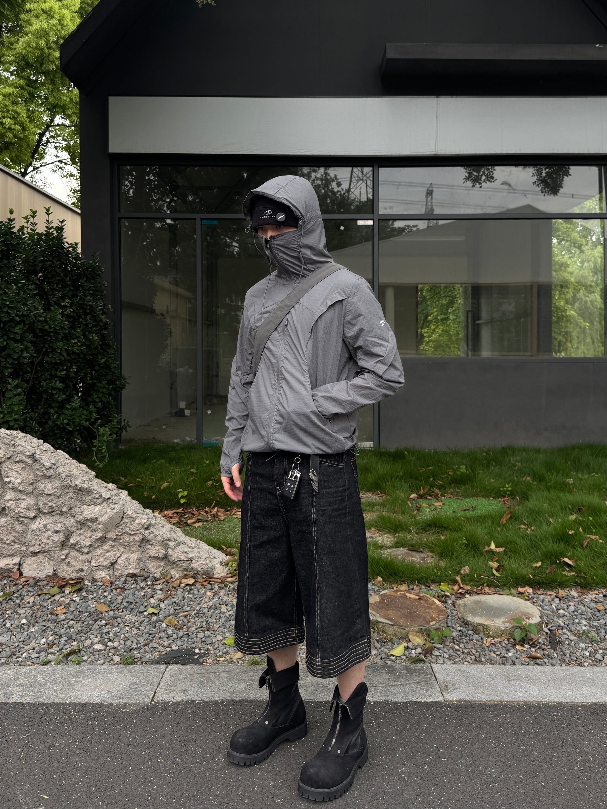 CATSSTAC Arc Panel Dual-Zip UV Protect Hooded Jacket-Jacket-Black-M-Free Shipping Leatheretro