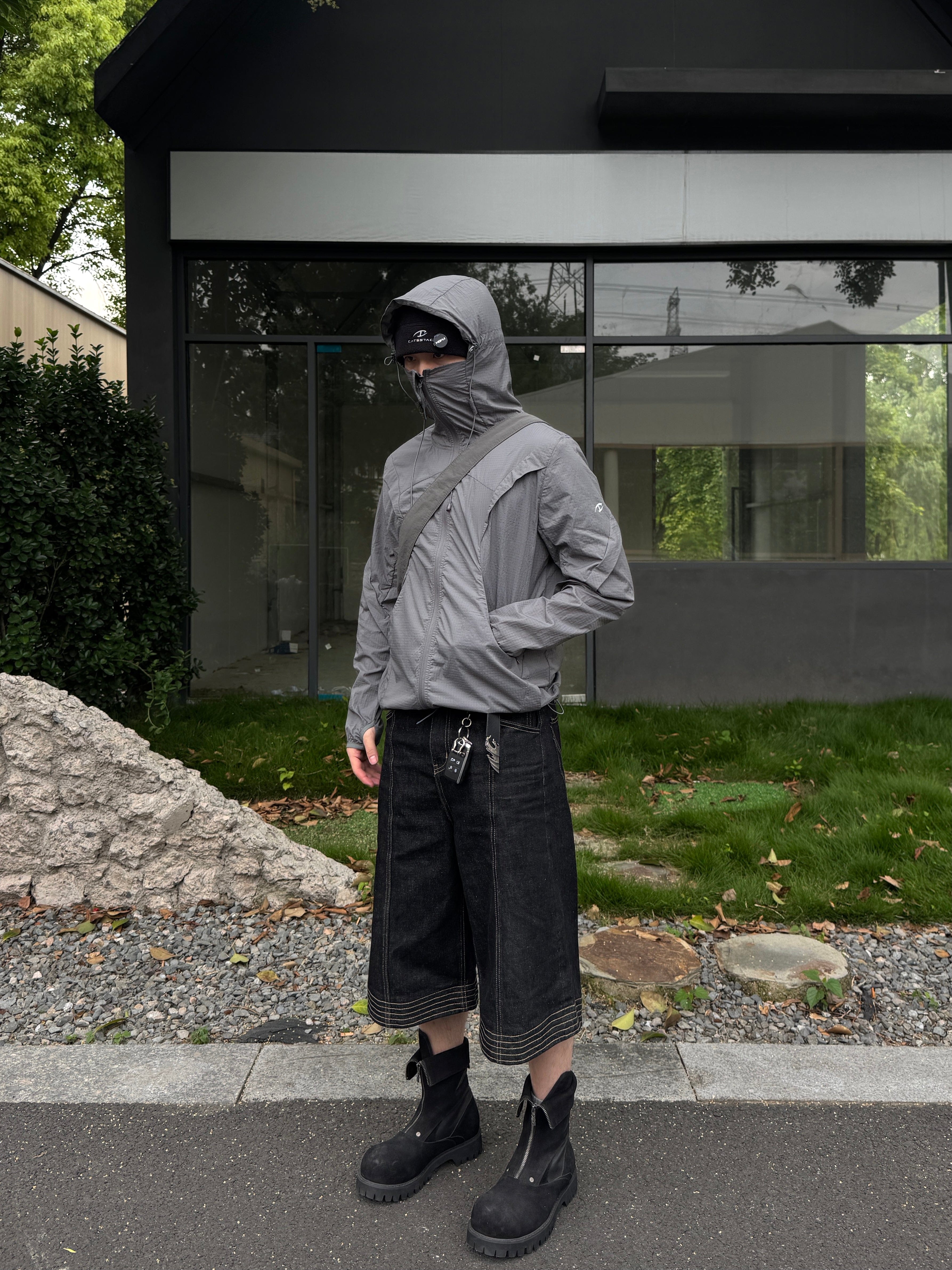 CATSSTAC Arc Panel Dual-Zip UV Protect Hooded Jacket-Jacket-Black-M-Free Shipping Leatheretro