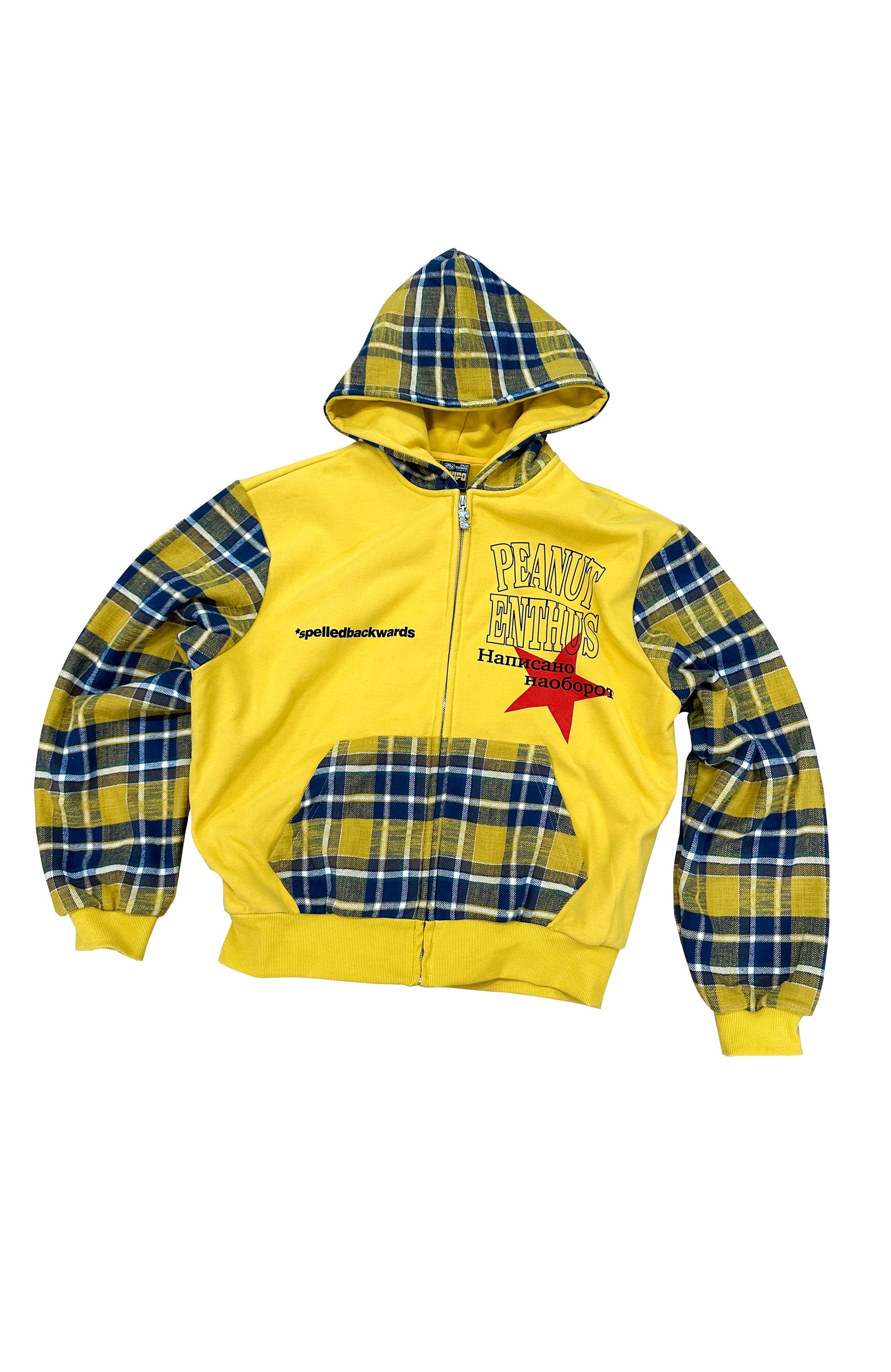 EVETS Plaid Panel Zip-Up Street Hoodie-Jacket-S-Free Shipping Leatheretro