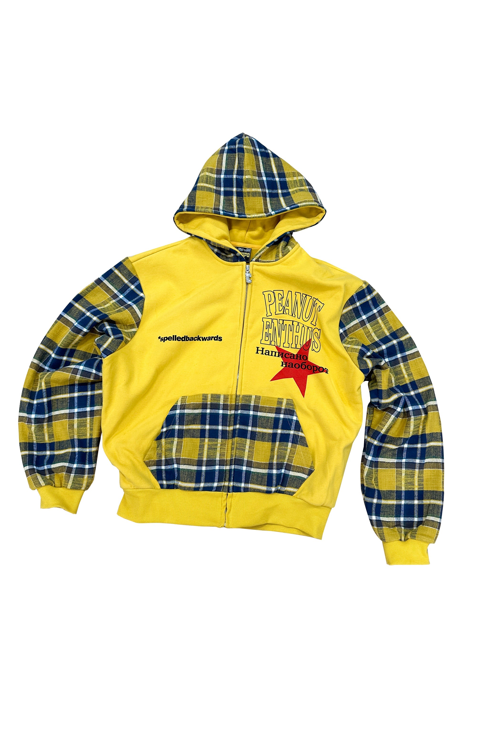 EVETS Plaid Panel Zip-Up Street Hoodie-Jacket-S-Free Shipping Leatheretro