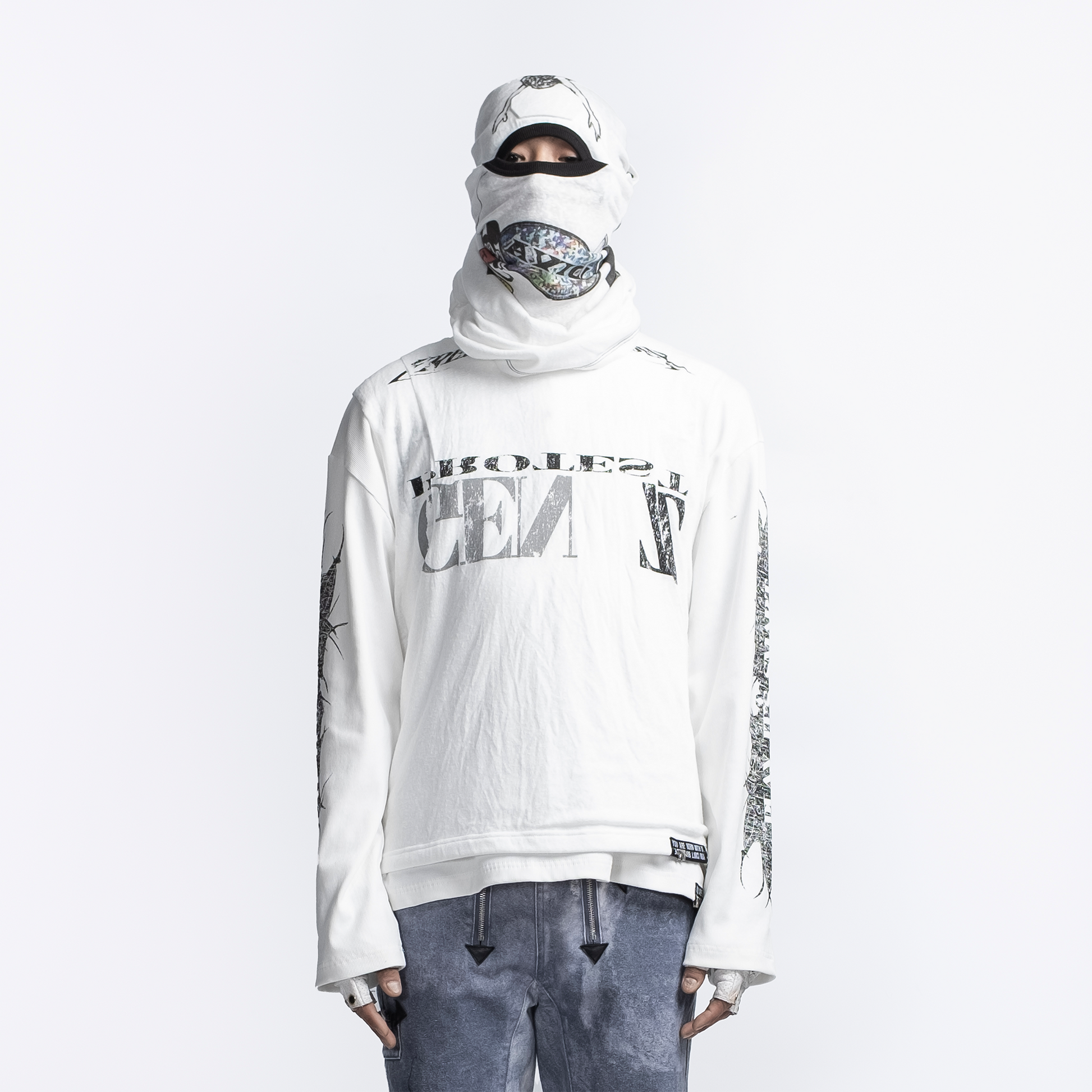 FVVO Ribbed Printed Henley Long Sleeve-L/S Tee-S-White-Free Shipping Leatheretro