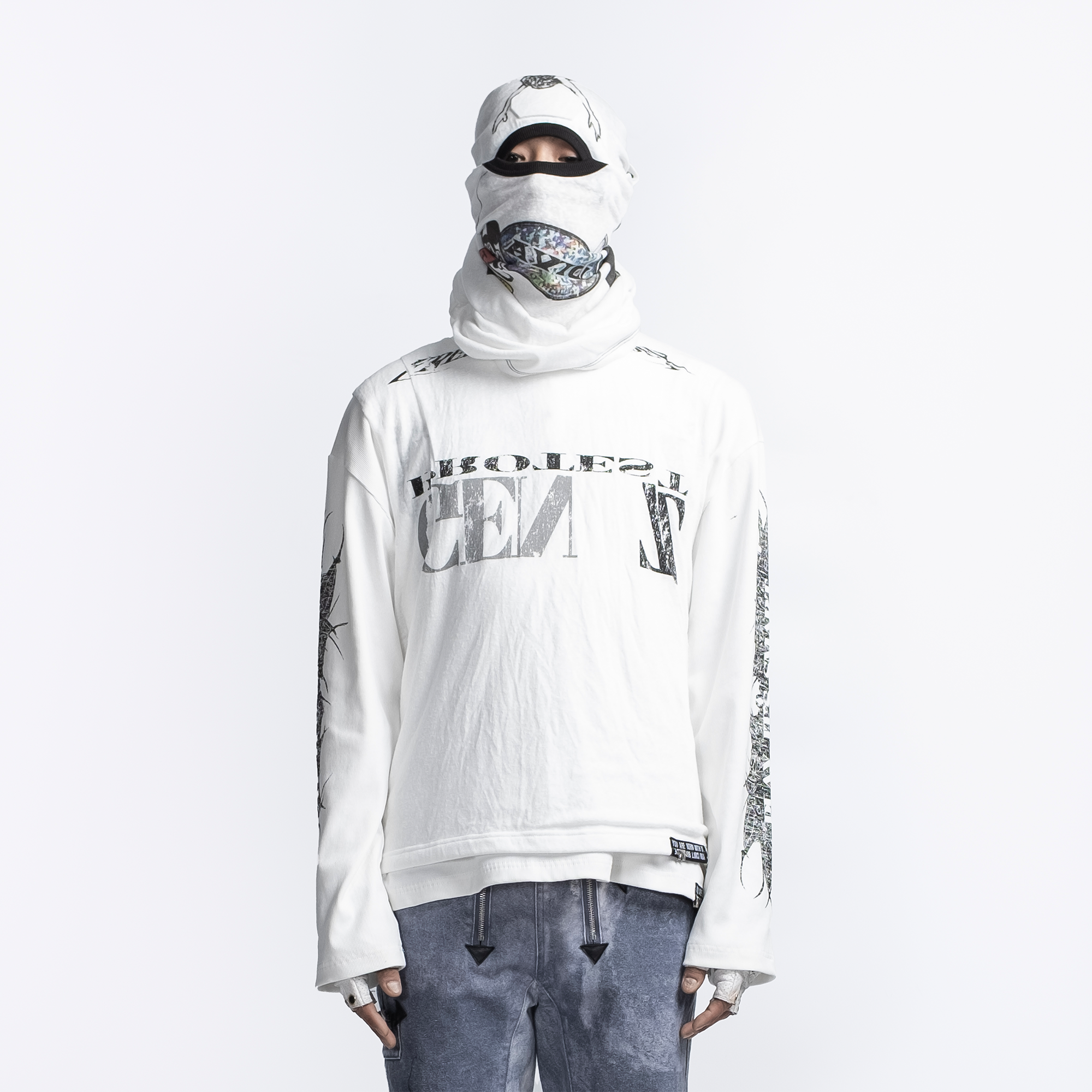FVVO Ribbed Printed Henley Long Sleeve-L/S Tee-S-White-Free Shipping Leatheretro