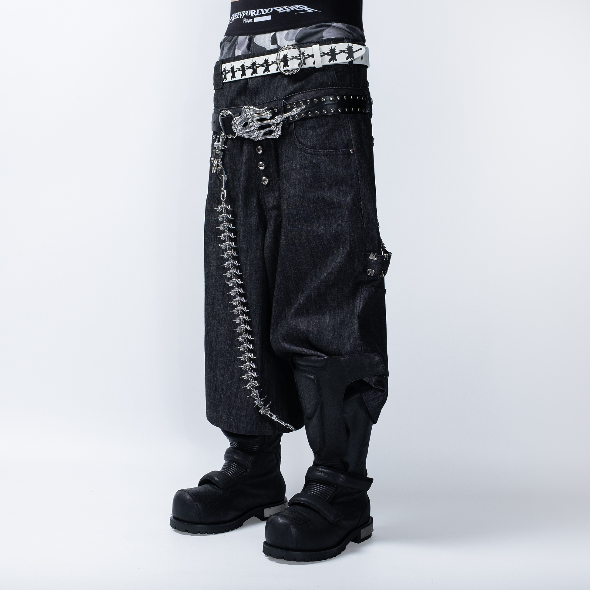 FVVO Layered-Waist Studded Cropped Pants-Pants-S-Free Shipping Leatheretro