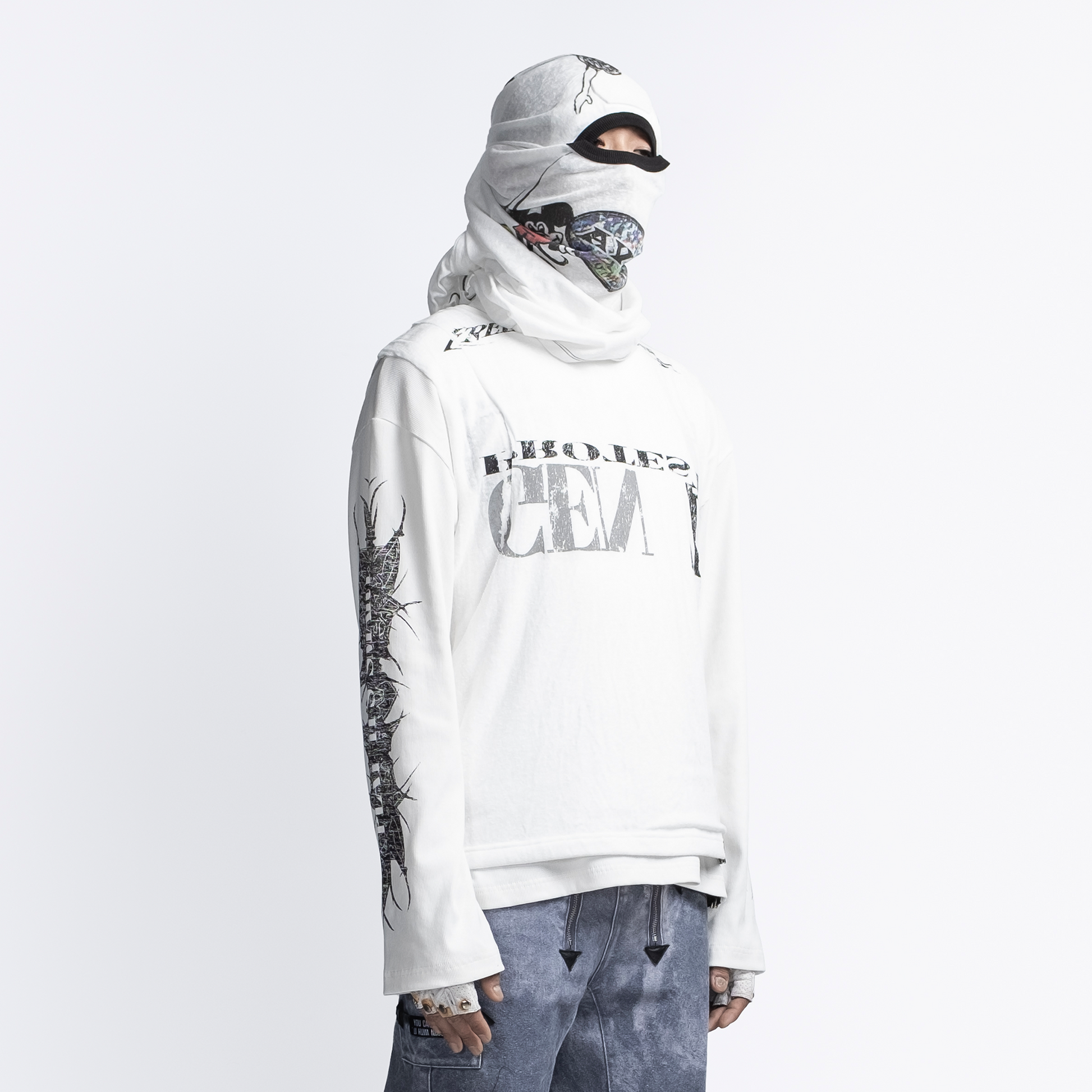 FVVO Ribbed Printed Henley Long Sleeve-L/S Tee-S-White-Free Shipping Leatheretro