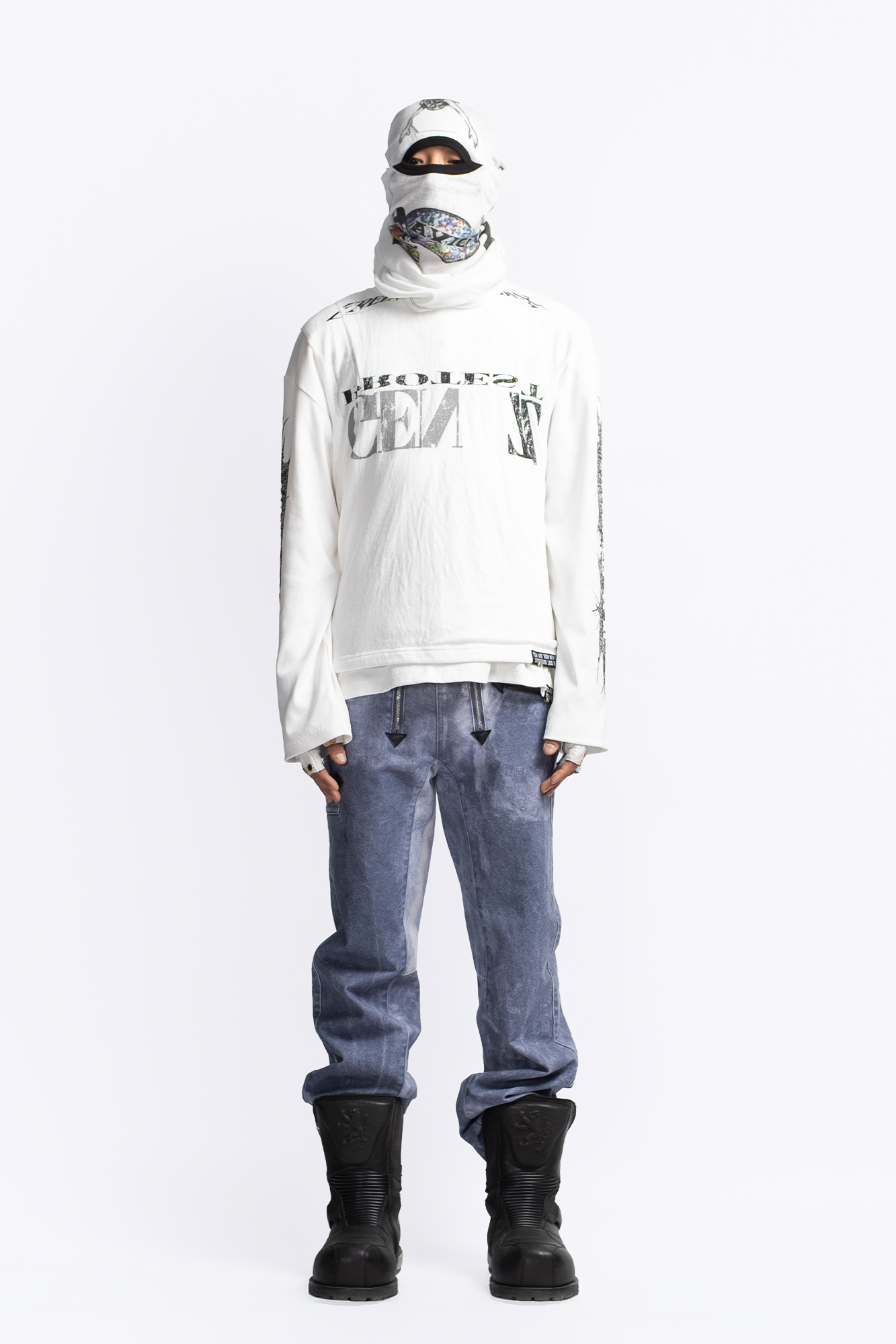 FVVO Ribbed Printed Henley Long Sleeve-L/S Tee-S-White-Free Shipping Leatheretro