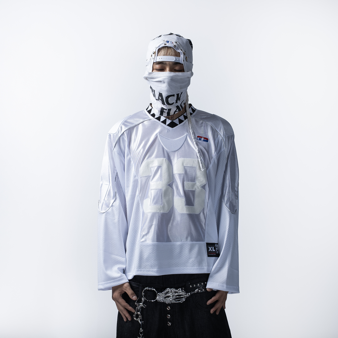 FVVO Padded Shoulder V-Neck Jersey-L/S Tee-S-White-Free Shipping Leatheretro