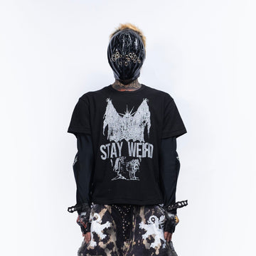 FVVO Stay Weird Graphic Punk T-Shirt-T Shirt-Black-S-Free Shipping Leatheretro
