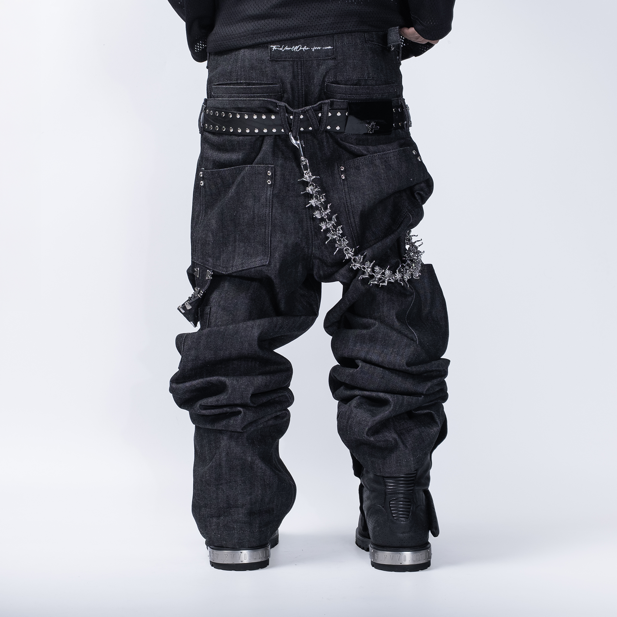 FVVO Layered-Waist Patterned Studded Jeans-Jeans-S-Free Shipping Leatheretro