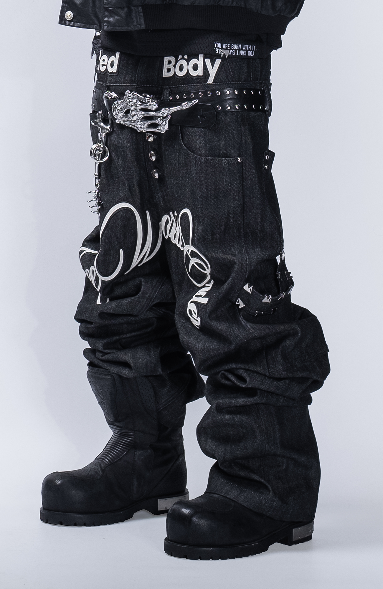 FVVO Layered-Waist Patterned Studded Jeans-Jeans-S-Free Shipping Leatheretro