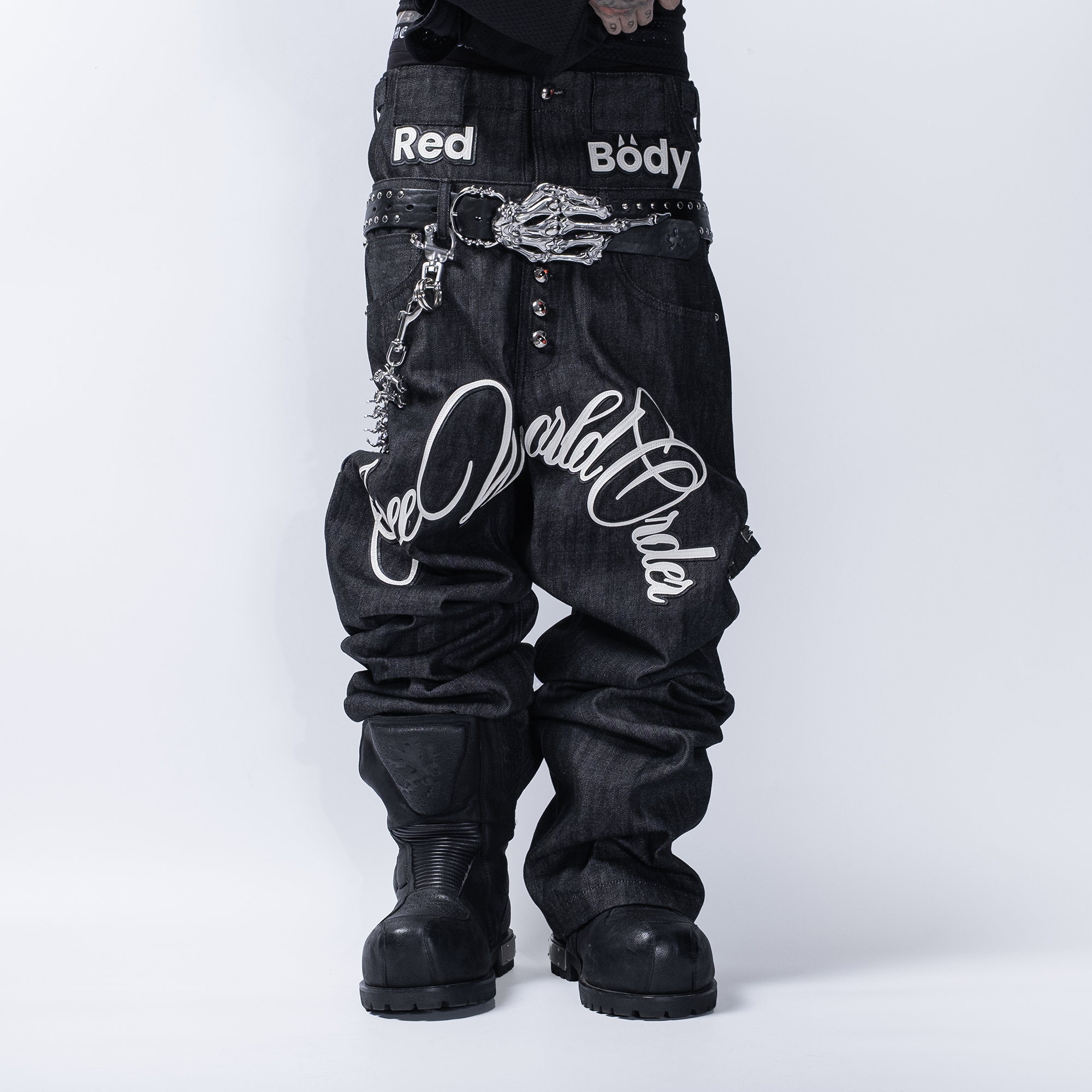 FVVO Layered-Waist Patterned Studded Jeans-Jeans-S-Free Shipping Leatheretro