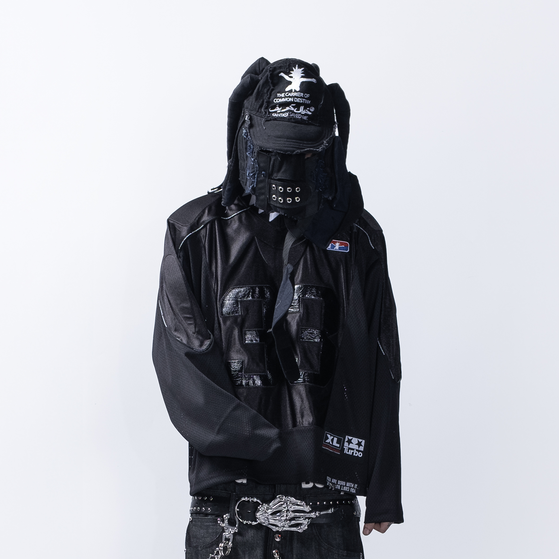 FVVO Padded Shoulder V-Neck Jersey-L/S Tee-S-White-Free Shipping Leatheretro