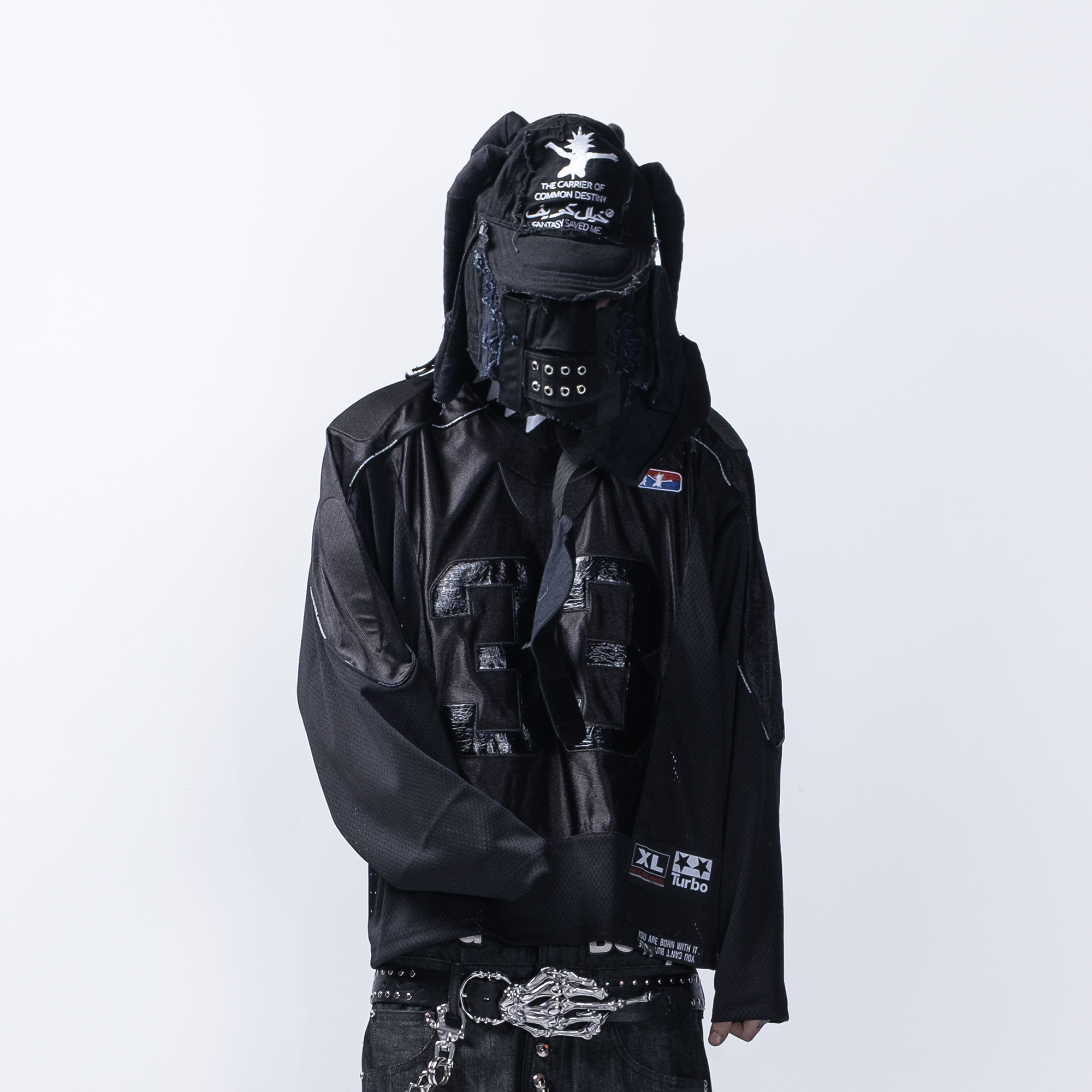 FVVO Padded Shoulder V-Neck Jersey-L/S Tee-S-White-Free Shipping Leatheretro