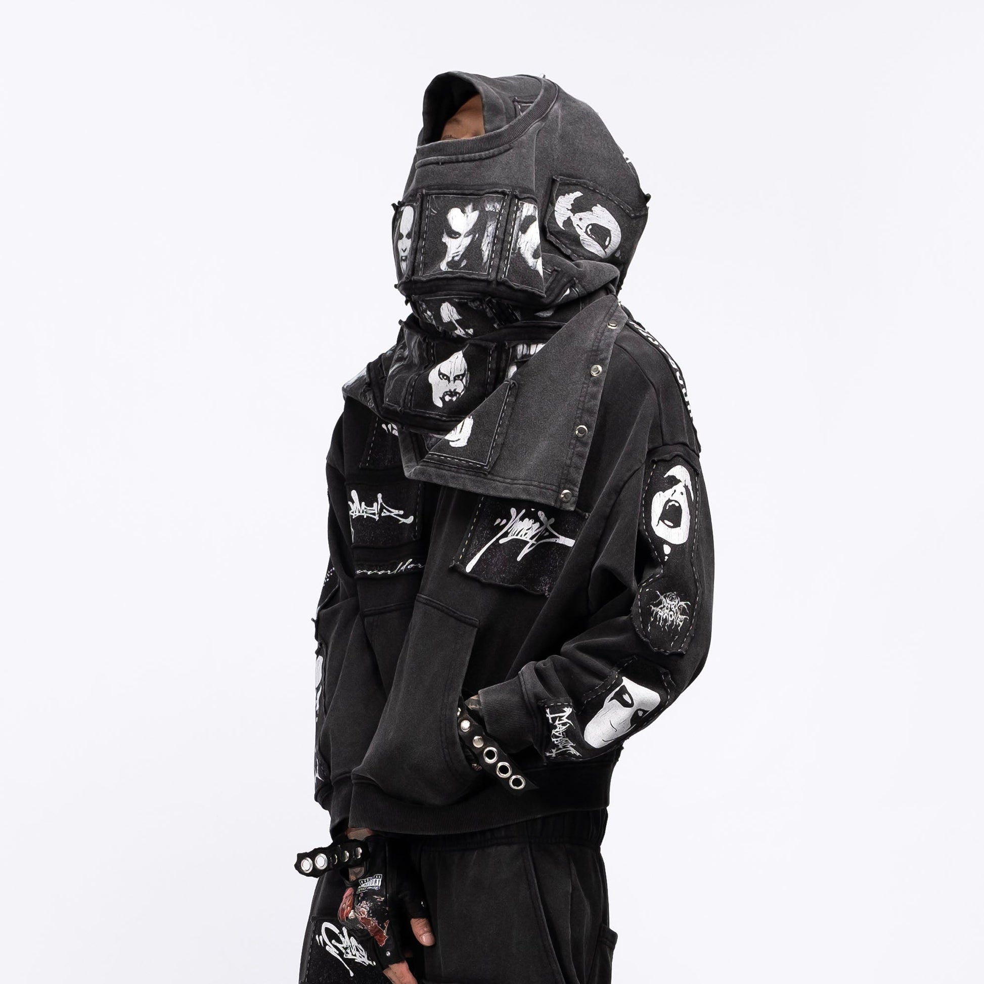 FVVO Patch Washed Zip-Up Hoodie-Jacket-S-White-Free Shipping Leatheretro