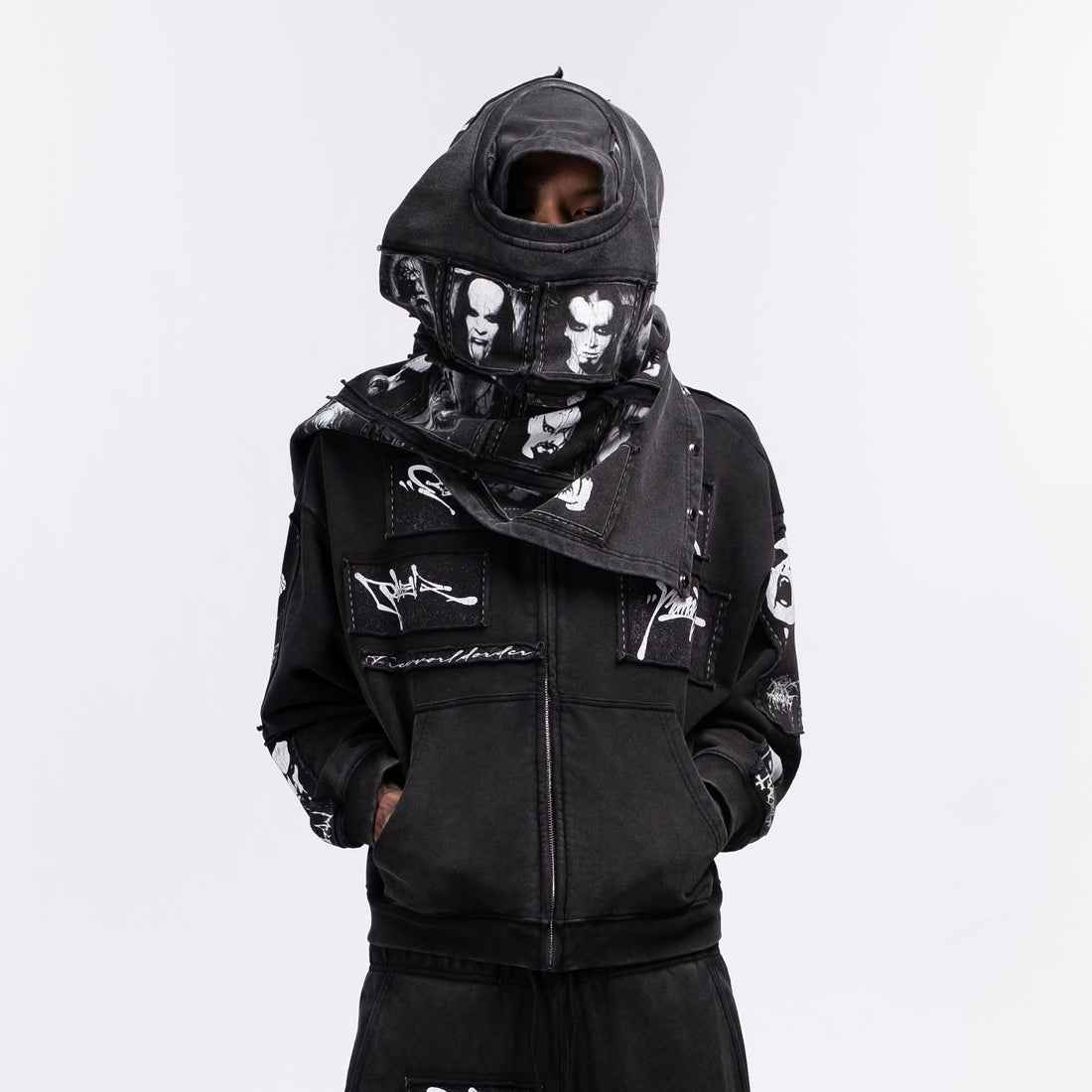 FVVO Patch Washed Zip-Up Hoodie-Jacket-S-White-Free Shipping Leatheretro