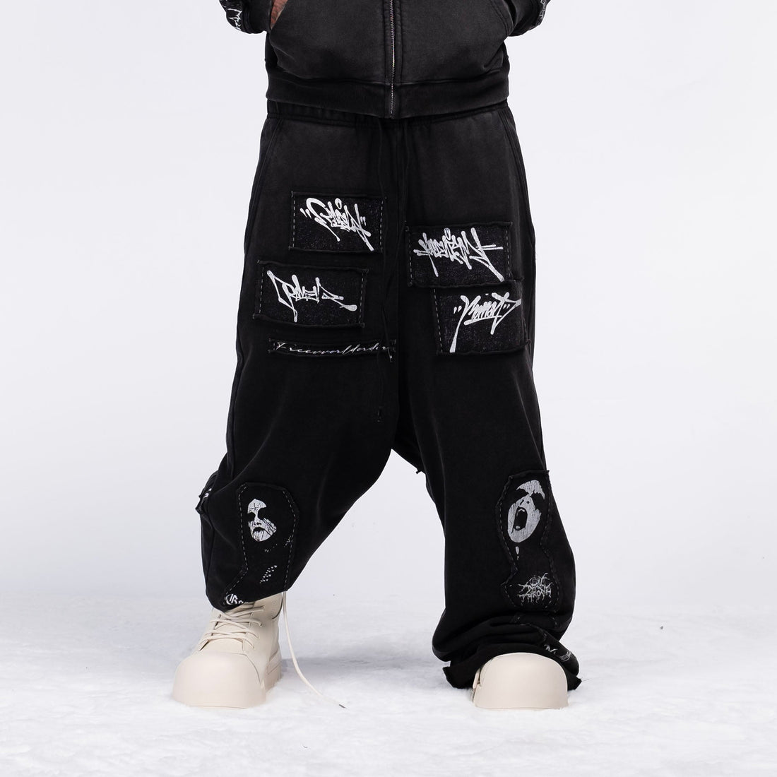 FVVO Patch Washed Sweatpants-Pants-S-White-Free Shipping Leatheretro