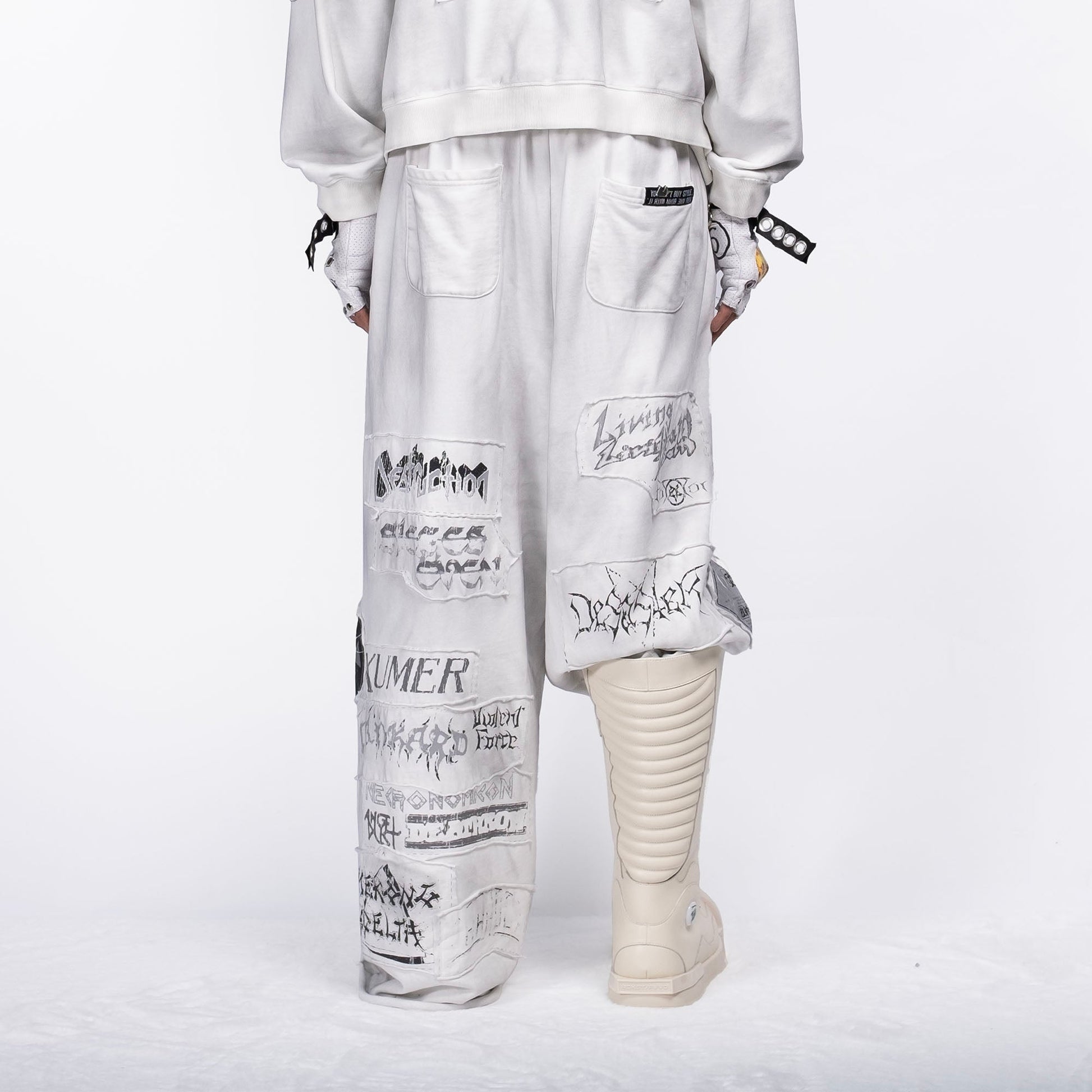 FVVO Patch Washed Sweatpants-Pants-S-White-Free Shipping Leatheretro