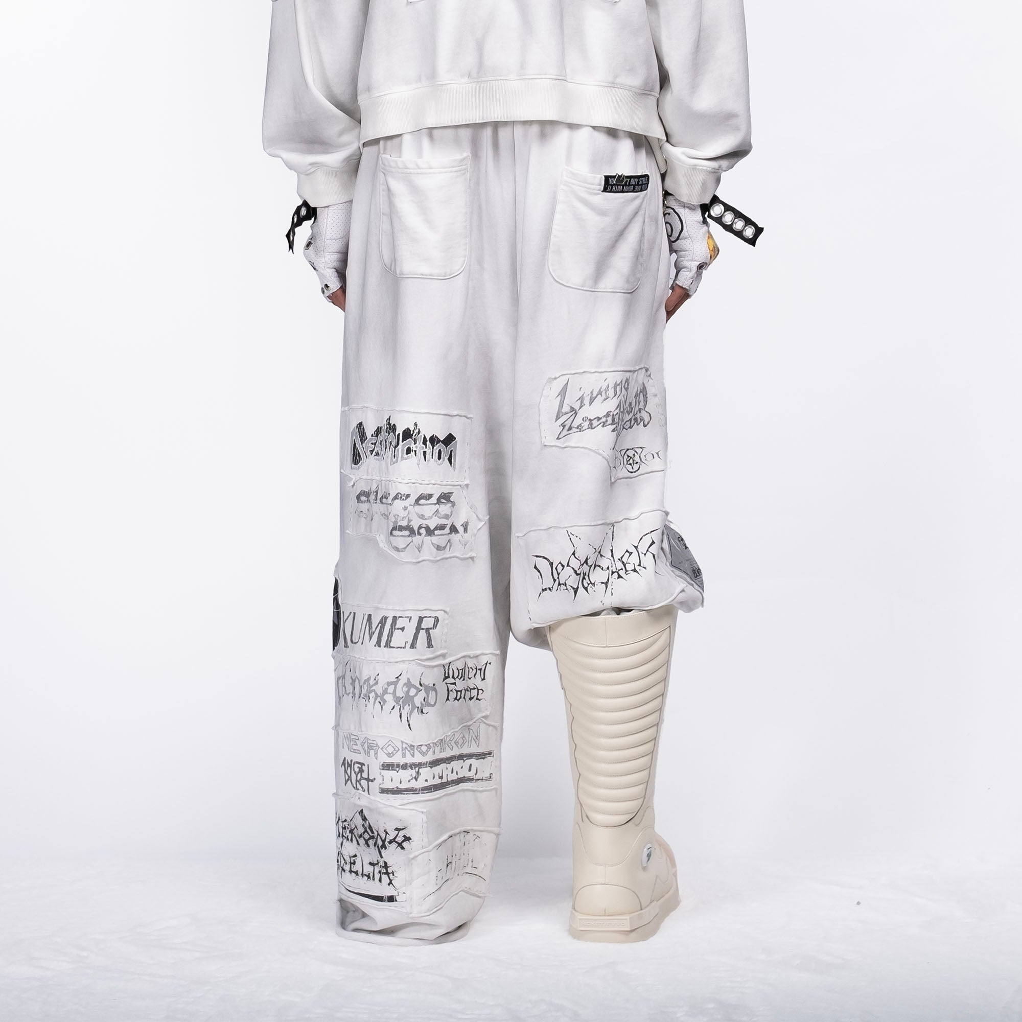 FVVO Patch Washed Sweatpants-Pants-S-White-Free Shipping Leatheretro