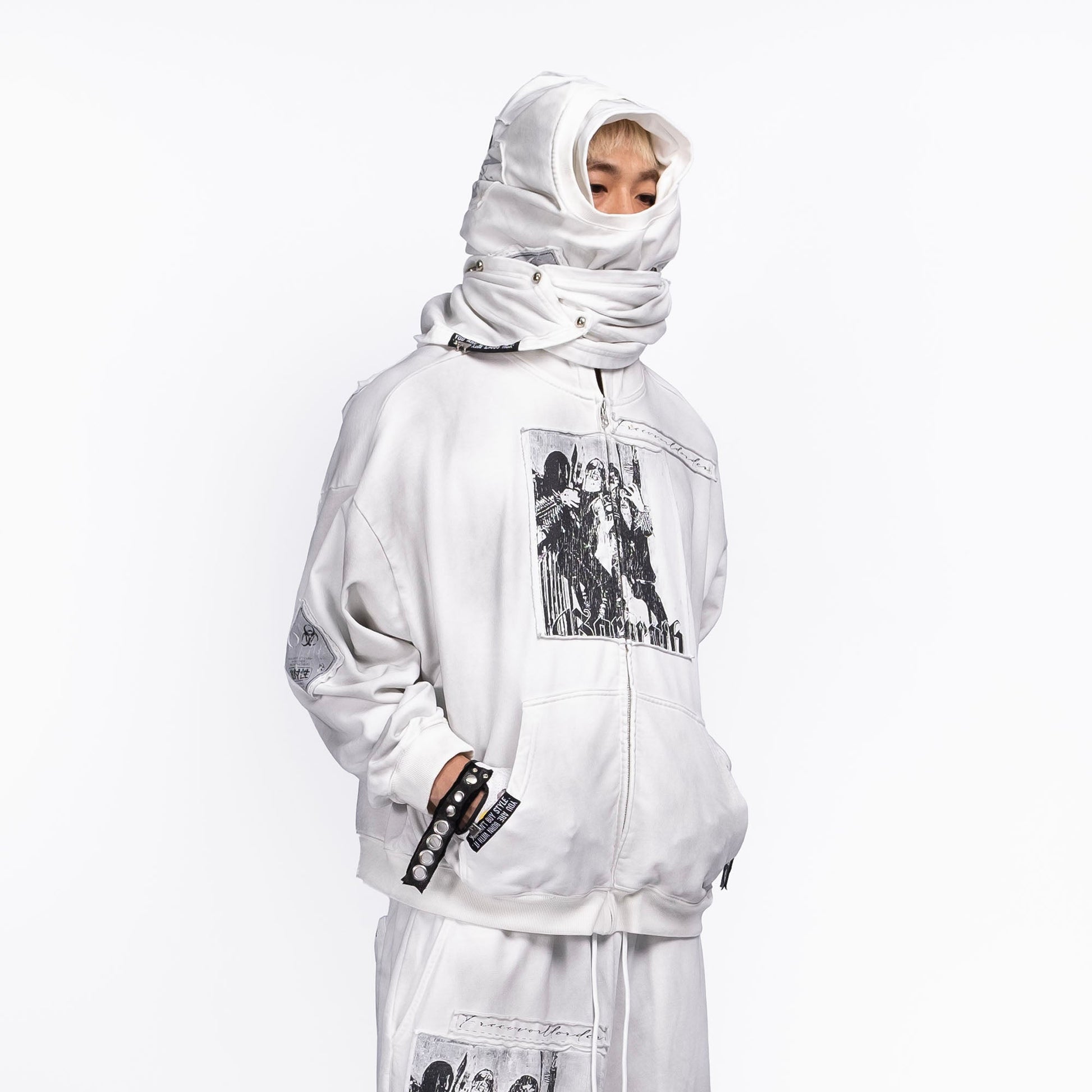 FVVO Patch Washed Zip-Up Hoodie-Jacket-S-White-Free Shipping Leatheretro