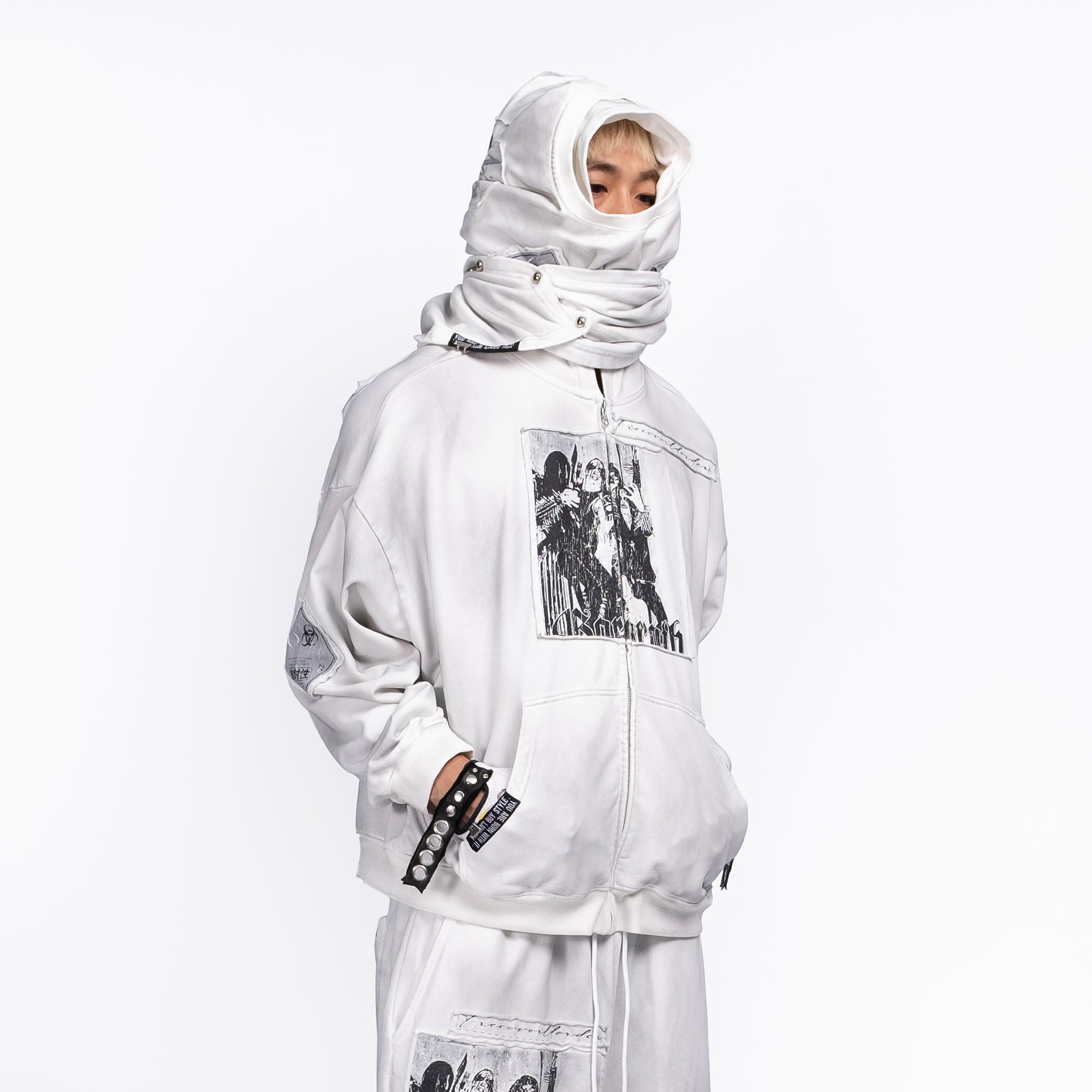 FVVO Patch Washed Zip-Up Hoodie-Jacket-S-White-Free Shipping Leatheretro