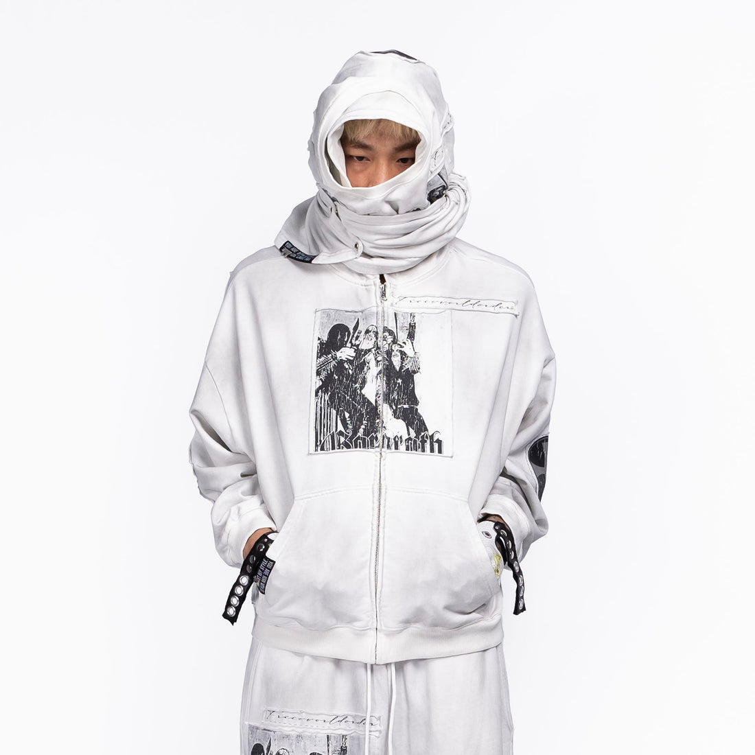 FVVO Patch Washed Zip-Up Hoodie-Jacket-S-White-Free Shipping Leatheretro