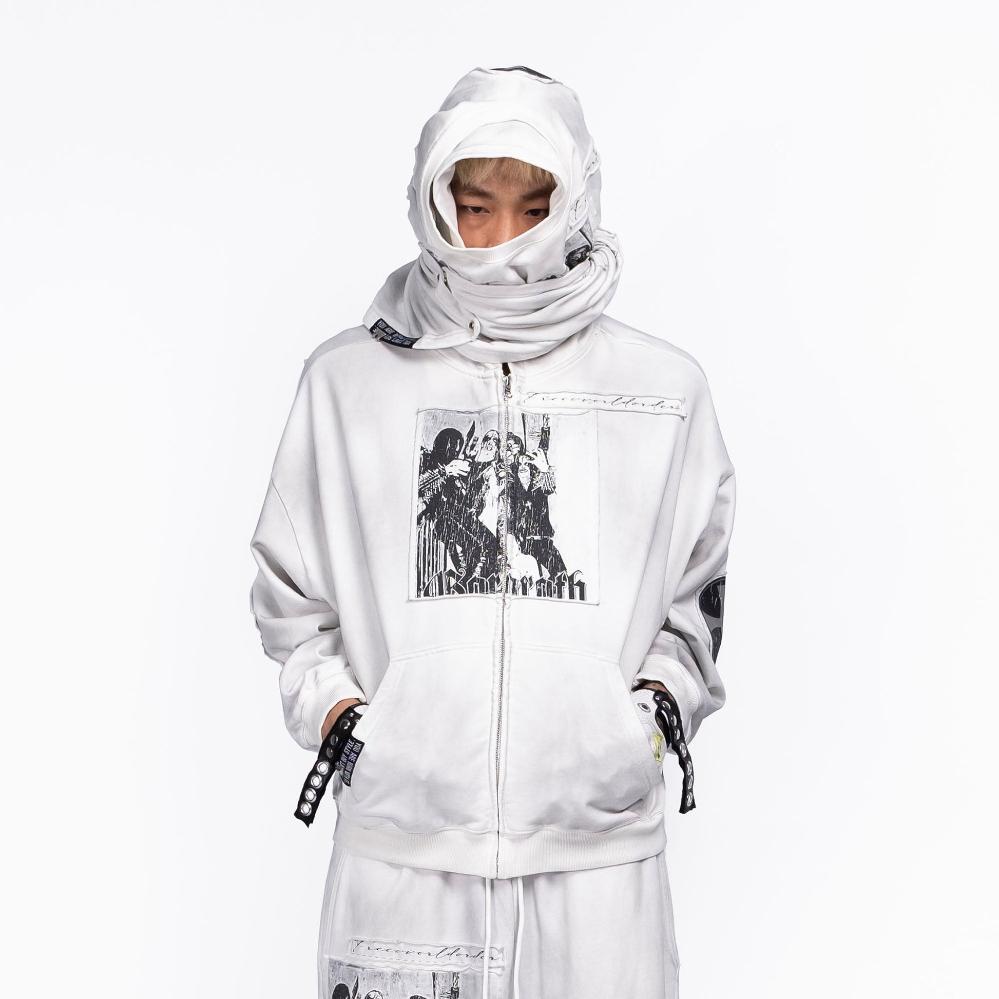 FVVO Patch Washed Zip-Up Hoodie-Jacket-S-White-Free Shipping Leatheretro