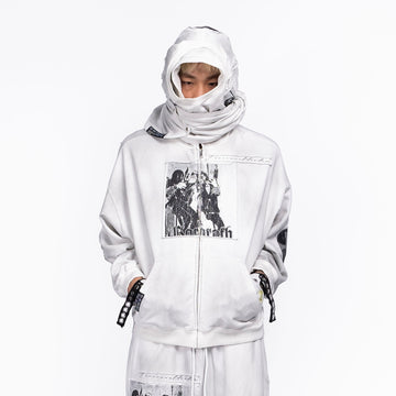 FVVO Patch Washed Zip-Up Hoodie-Jacket-S-White-Free Shipping Leatheretro