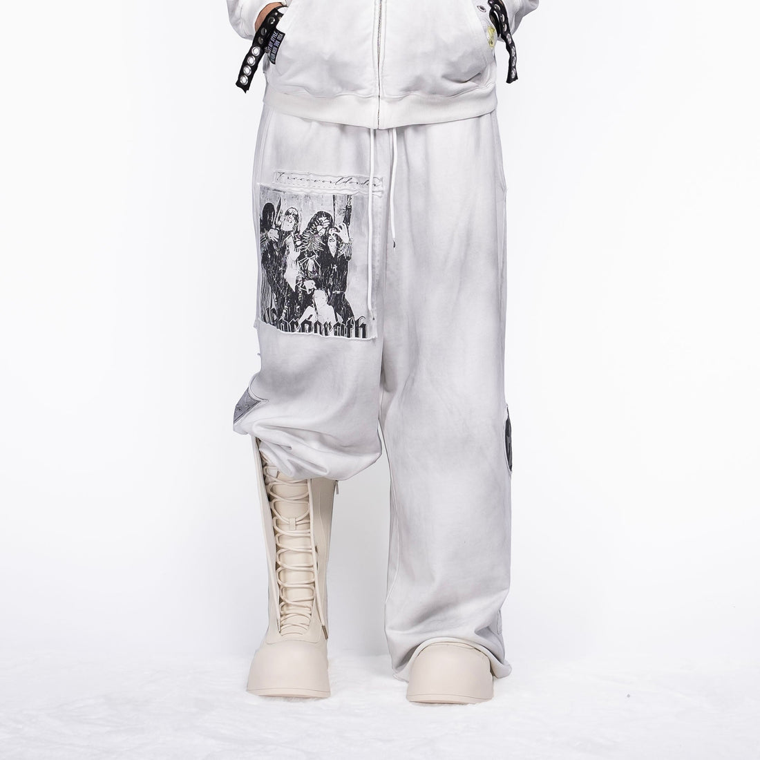 FVVO Patch Washed Sweatpants-Pants-S-White-Free Shipping Leatheretro