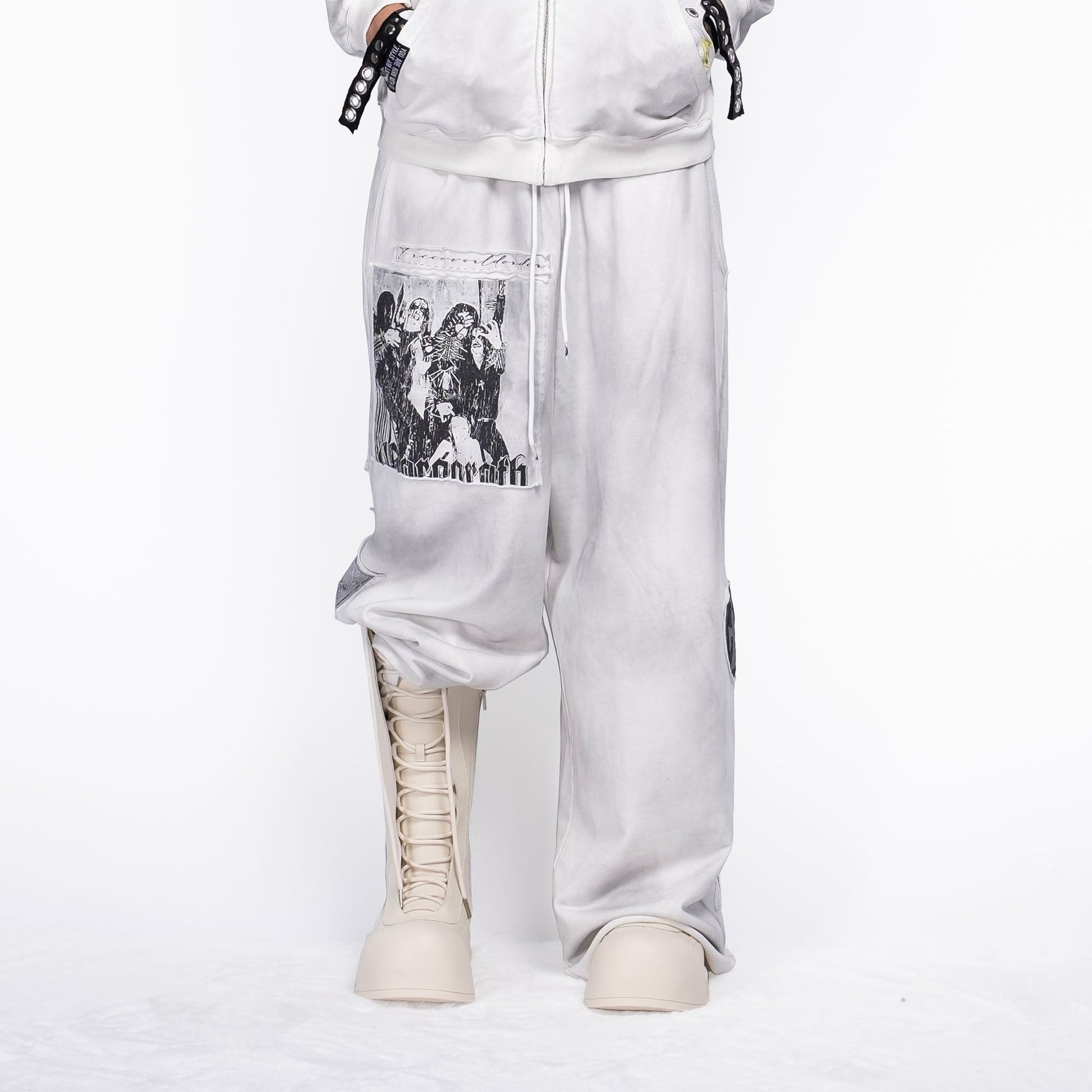 FVVO Patch Washed Sweatpants-Pants-S-White-Free Shipping Leatheretro