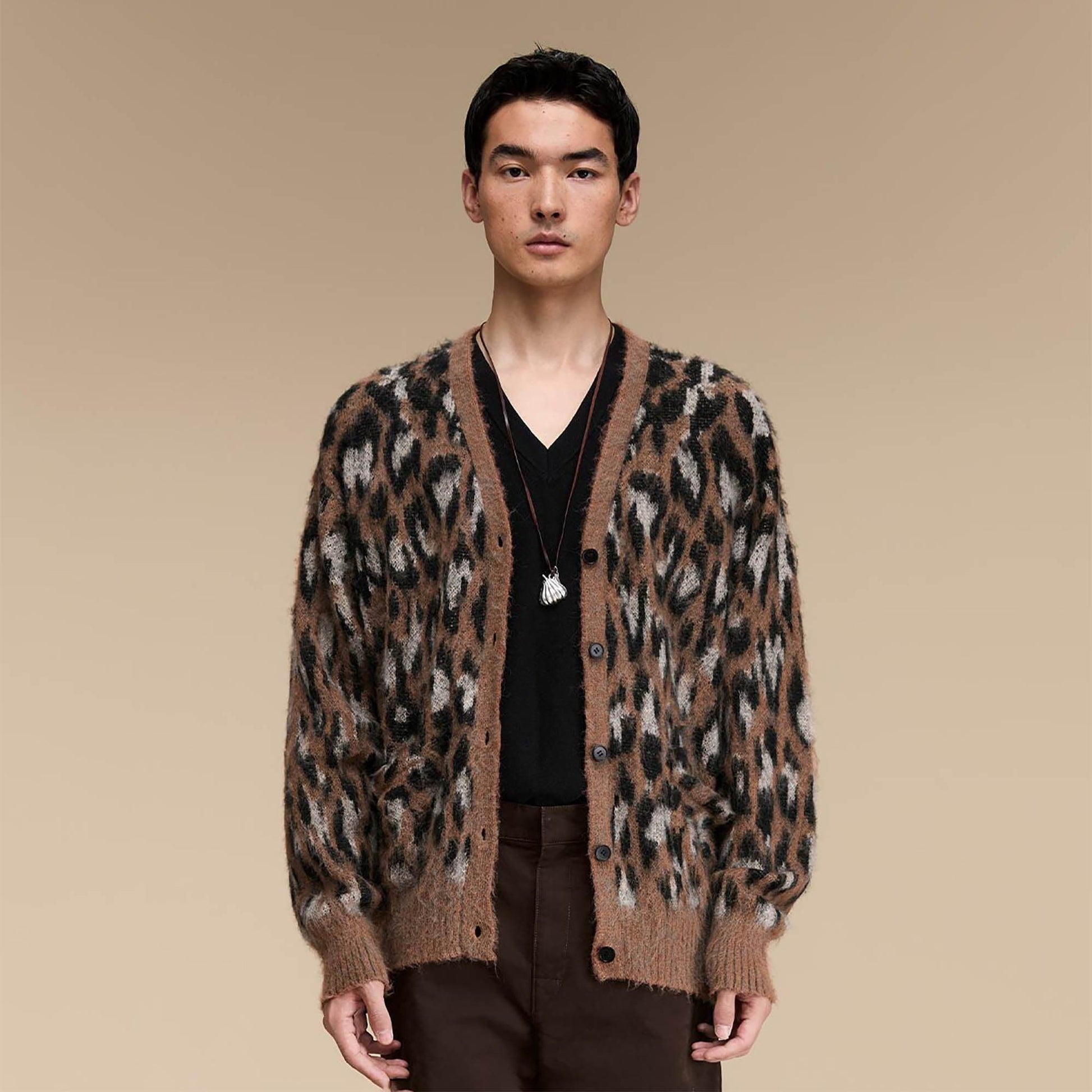 OPICLOTH Leopard Mohair V-Neck Cardigan-Jacket-S-Free Shipping Leatheretro