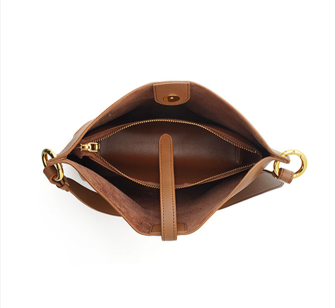 Genuine Leather Bucket Bag for Women-Handbags-flax blue-Free Shipping Leatheretro