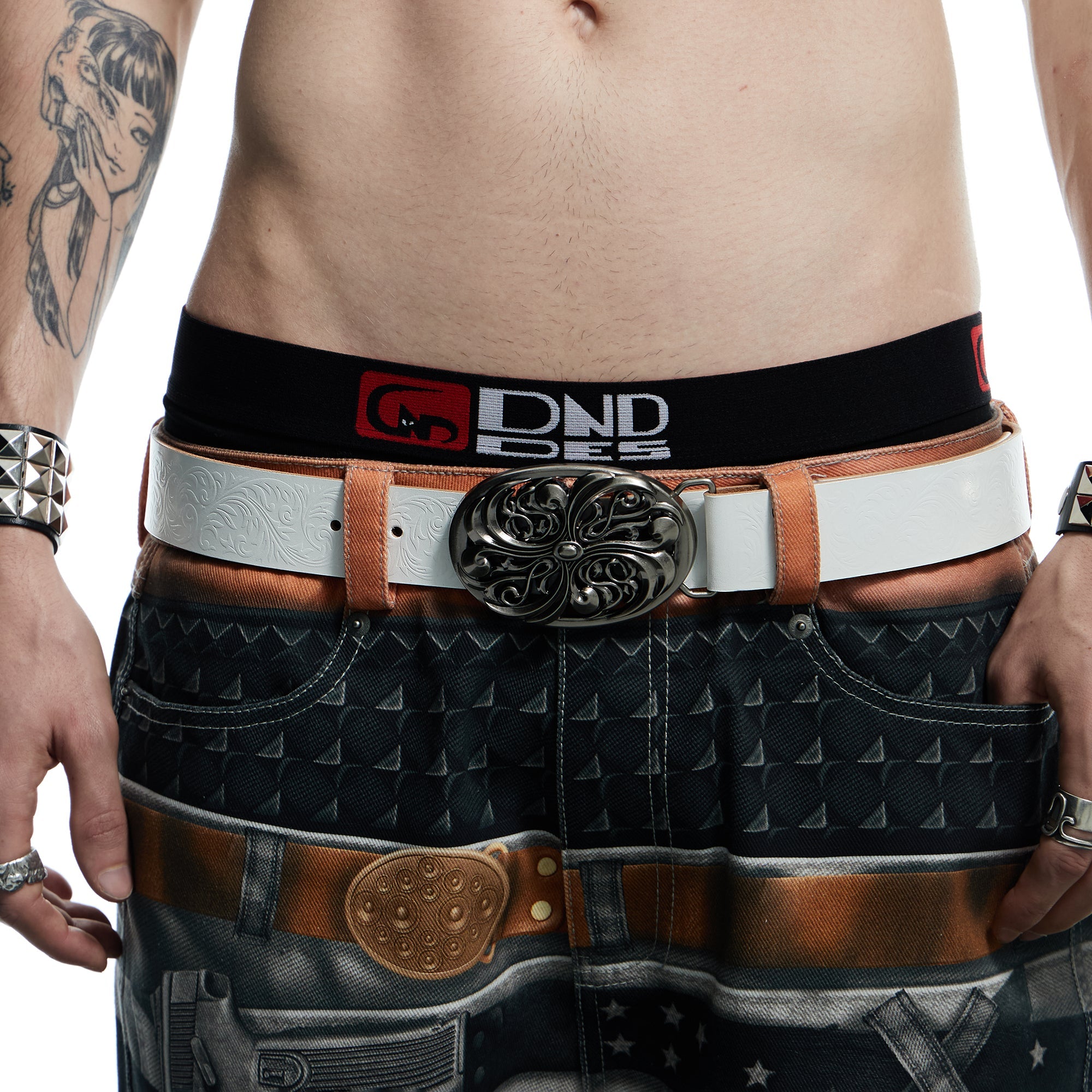 DND4DES Filigree Buckle Cowhide Leather Belt White-Accessories-Regular-Free Shipping Leatheretro