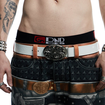 DND4DES Filigree Buckle Cowhide Leather Belt White-Accessories-Regular-Free Shipping Leatheretro